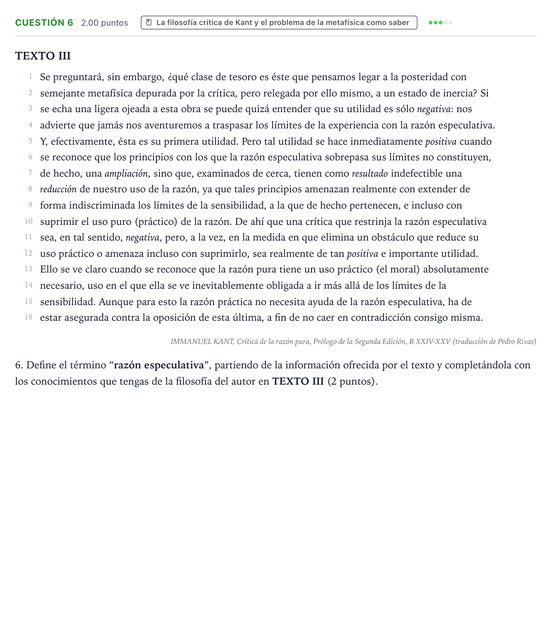 Enunciado: Cuestión 6 · Historia de la Filosofía PAU Valencia Extraordinaria 2023