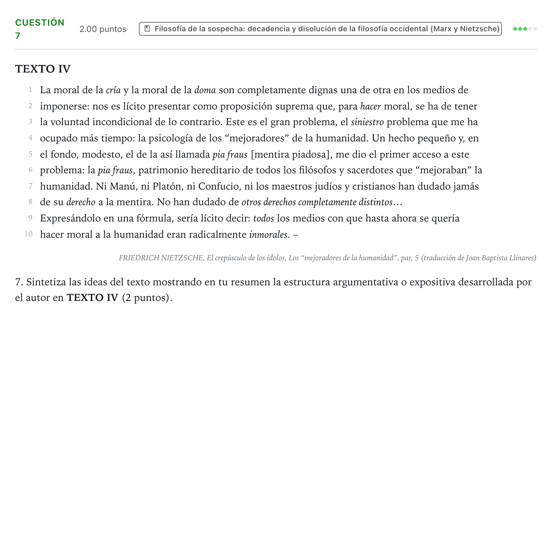 Enunciado: Cuestión 7 · Historia de la Filosofía PAU Valencia Extraordinaria 2023