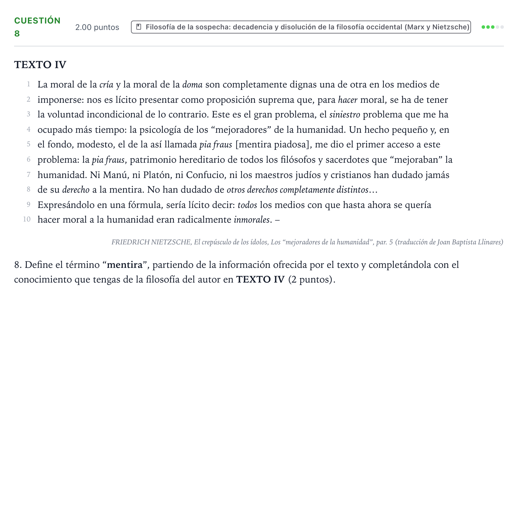 Enunciado: Cuestión 8 · Historia de la Filosofía PAU Valencia Extraordinaria 2023