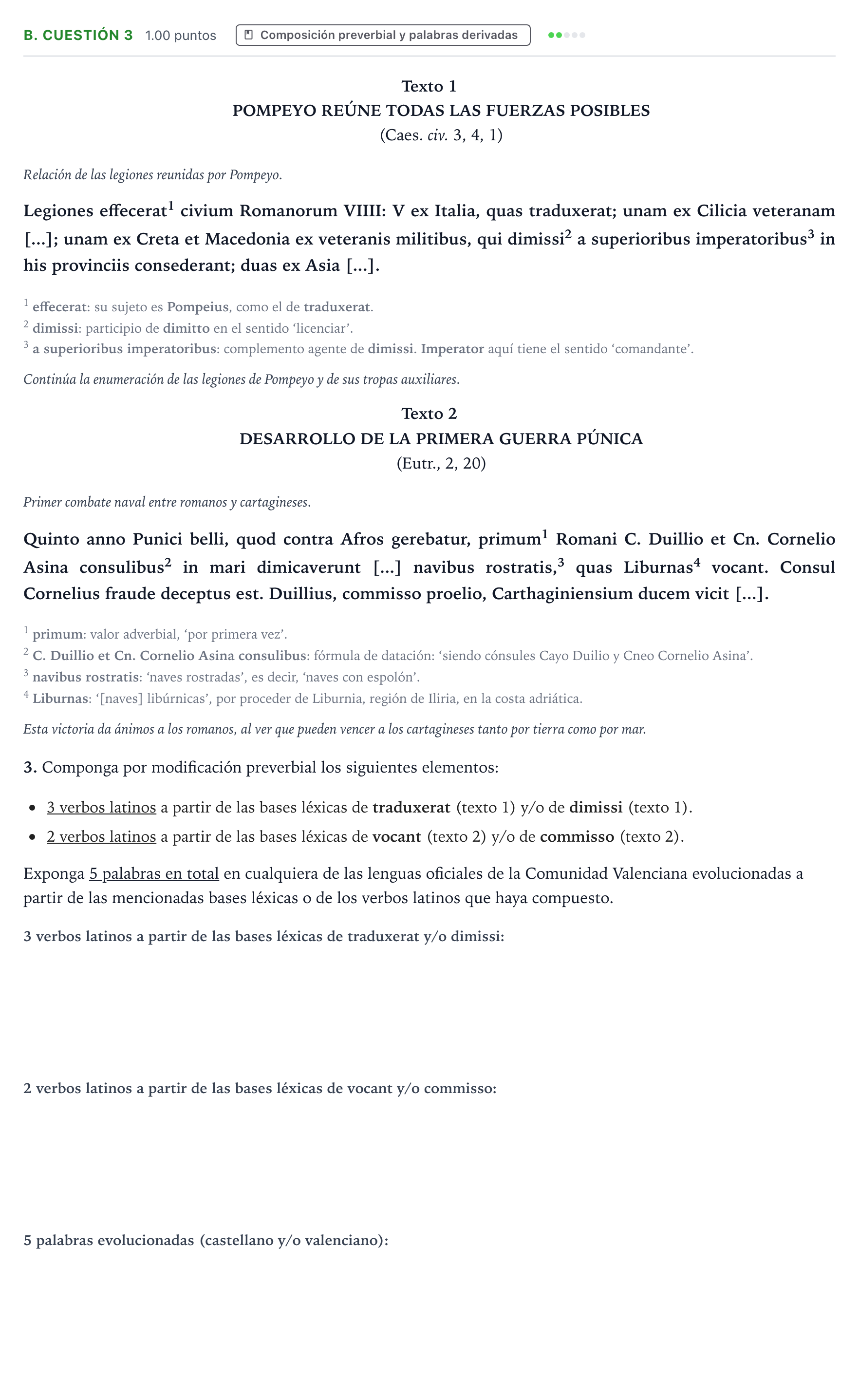 Enunciado: Ejercicio B. Cuestión 3 · Latín II PAU Valencia Extraordinaria 2023
