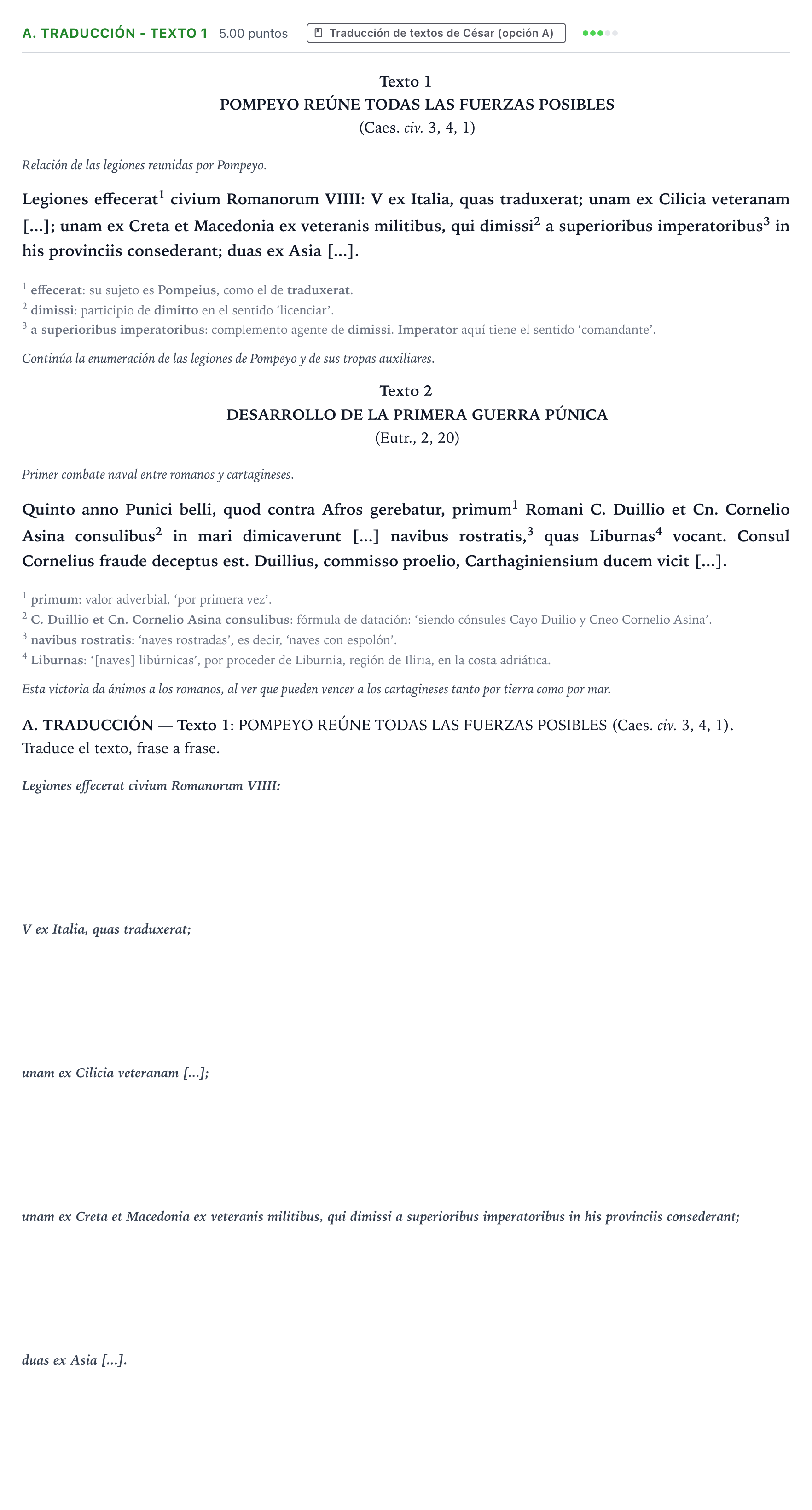 Enunciado: Ejercicio A. Traducción - Texto 1 · Latín II PAU Valencia Extraordinaria 2023