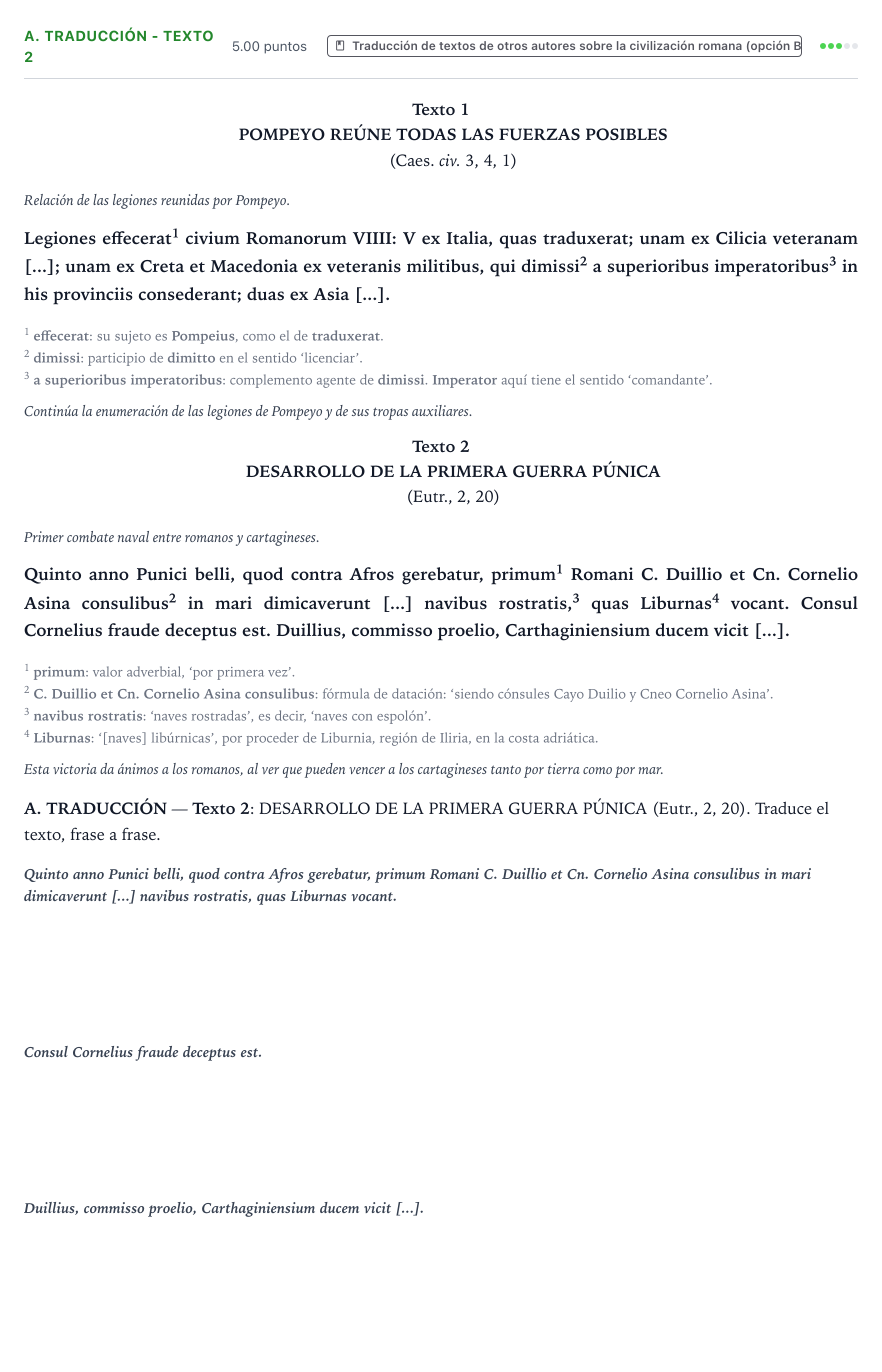 Enunciado: Ejercicio A. Traducción - Texto 2 · Latín II PAU Valencia Extraordinaria 2023