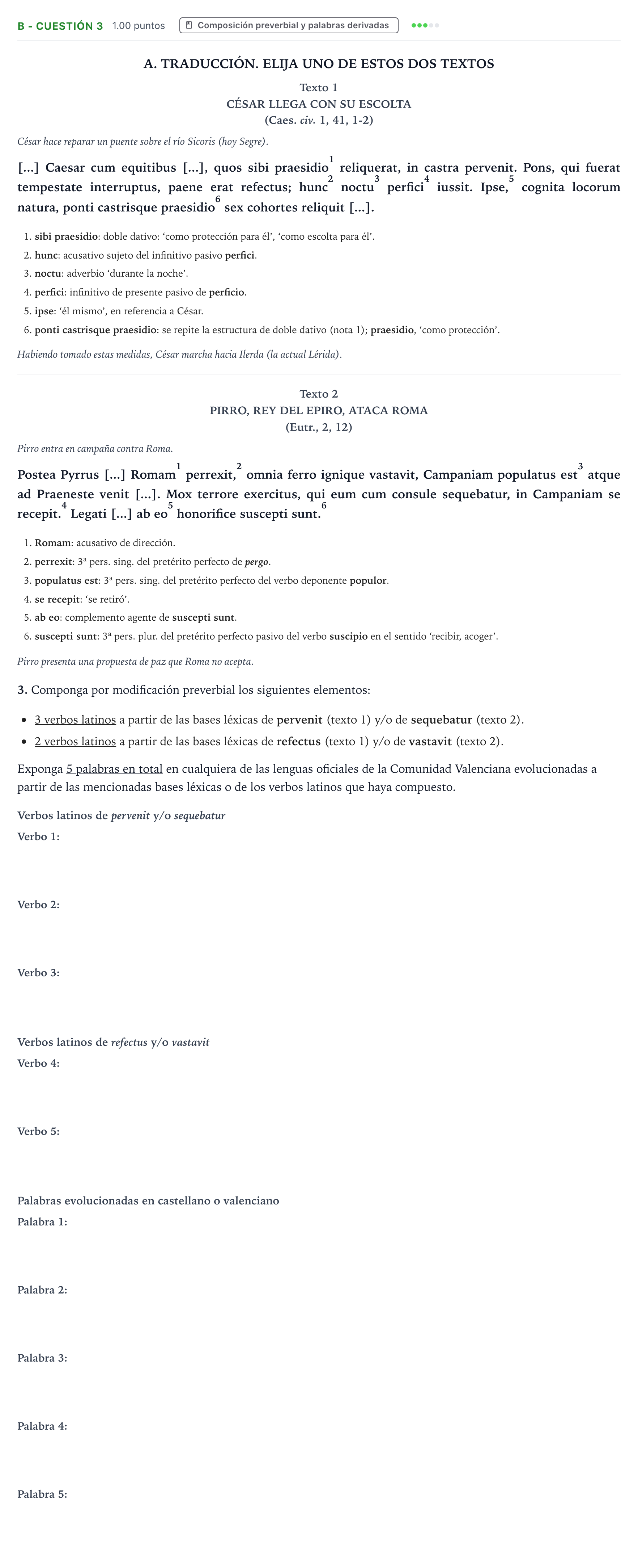 Enunciado: Ejercicio B - Cuestión 3 · Latín II PAU Valencia Ordinaria 2023
