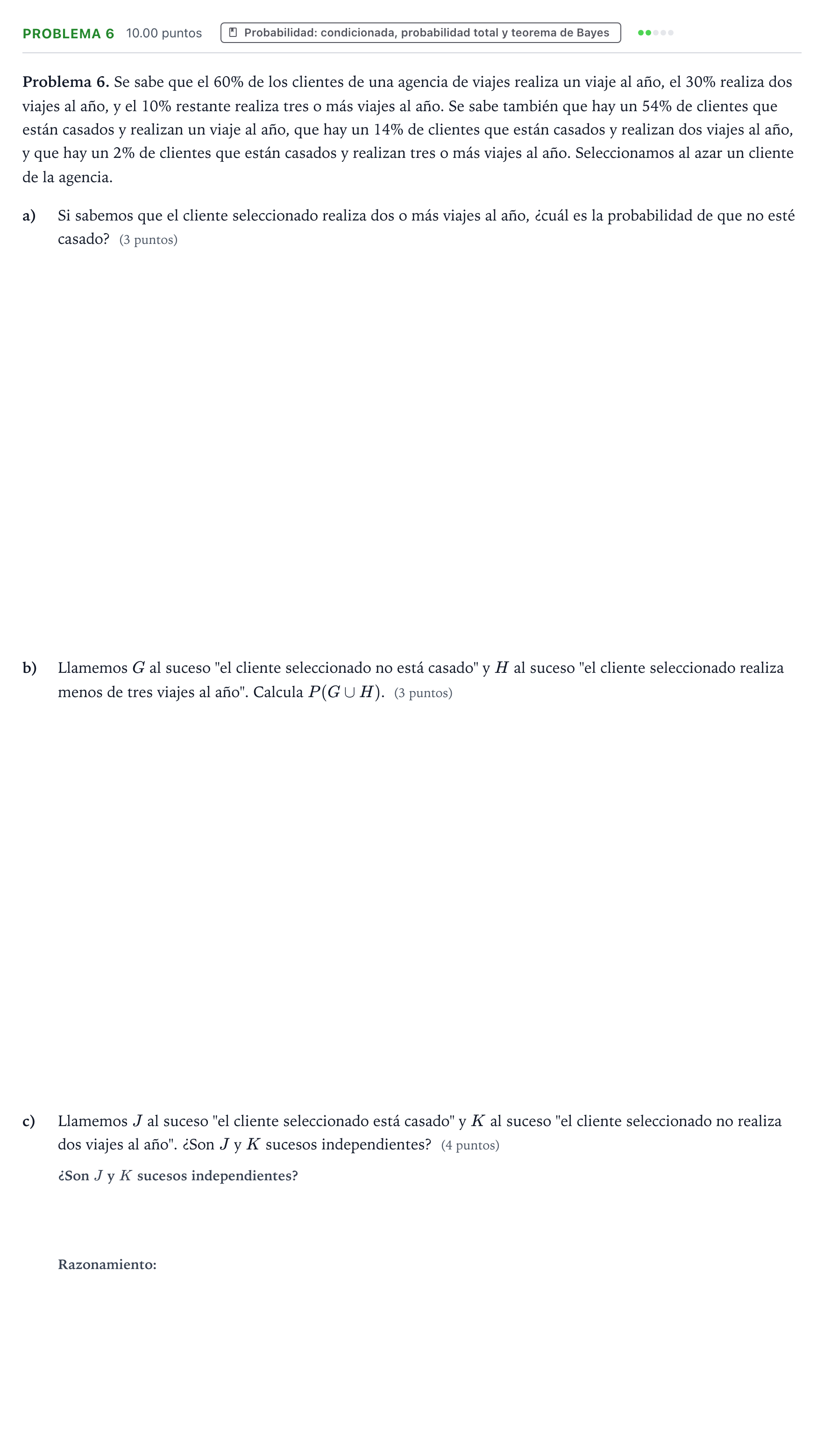 Enunciado: Problema 6 · Matemáticas aplicadas a las Ciencias Sociales II PAU Valencia Ordinaria 2023