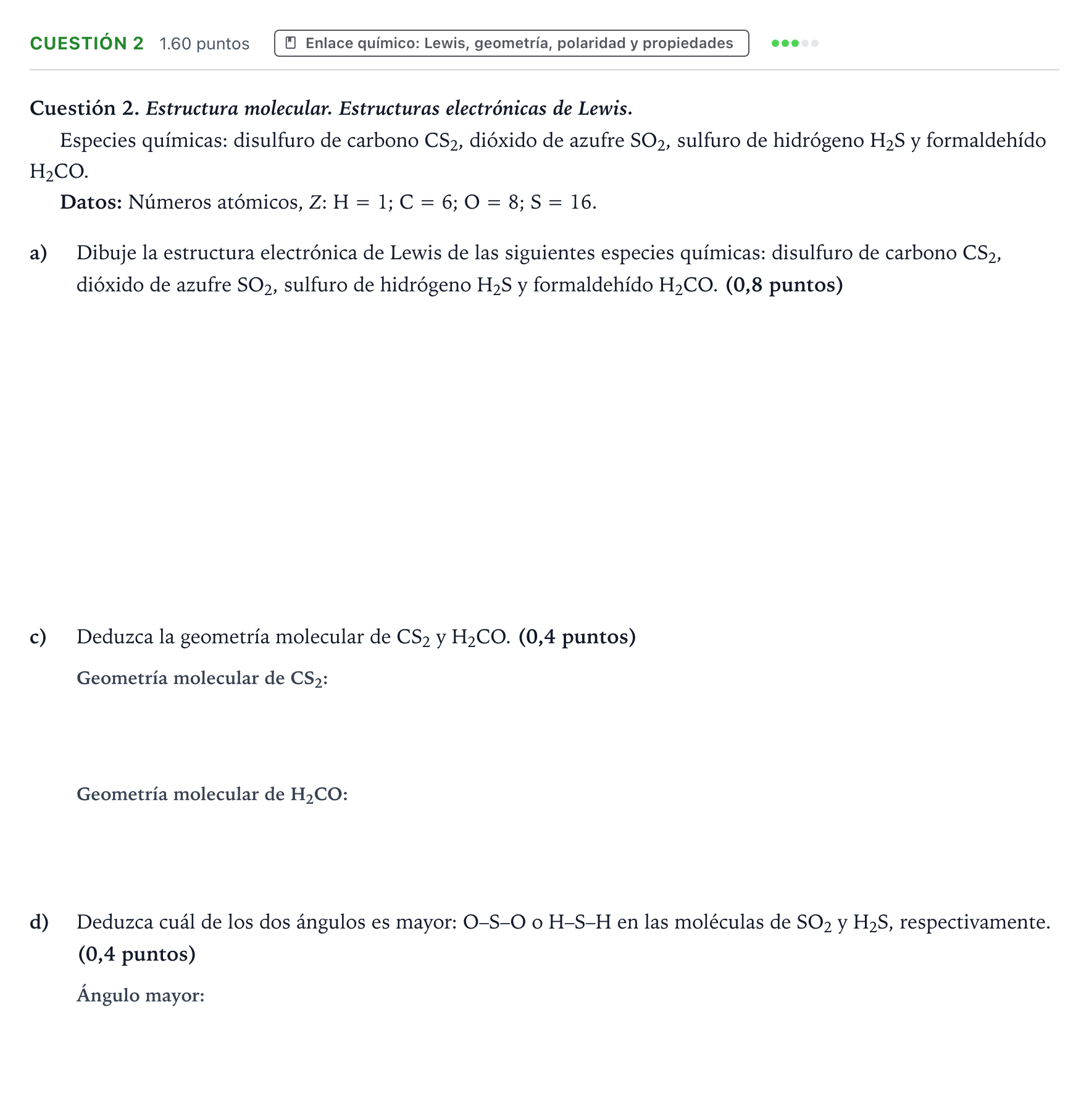 Enunciado: Cuestión 2 - Enlace químico · Química PAU Valencia Extraordinaria 2023