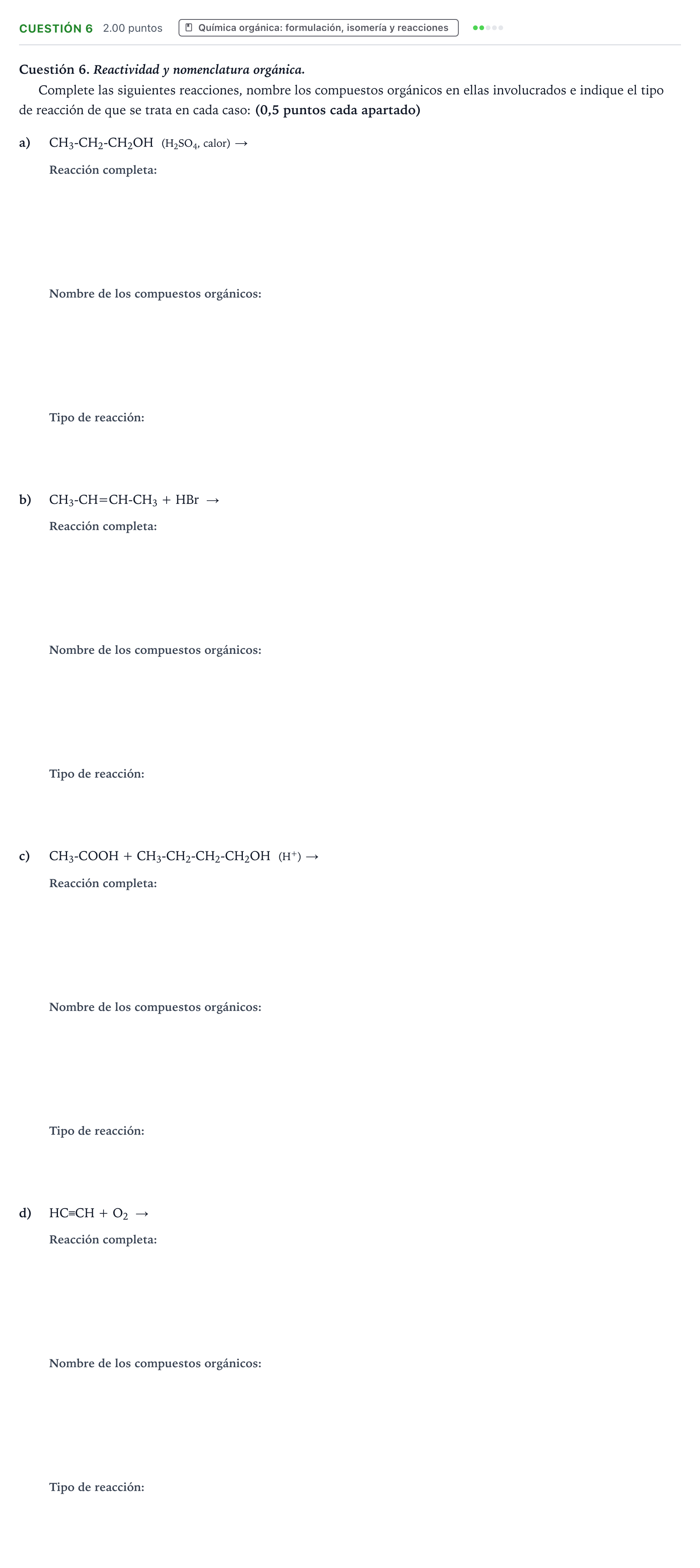 Enunciado: Cuestión 6 · Química PAU Valencia Extraordinaria 2023