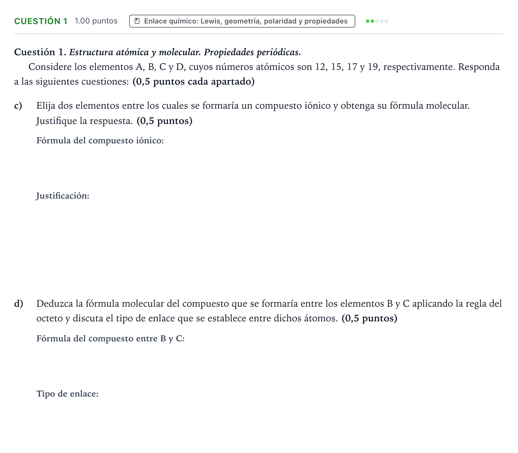 Enunciado: Cuestión 1 - Enlace químico · Química PAU Valencia Ordinaria 2023