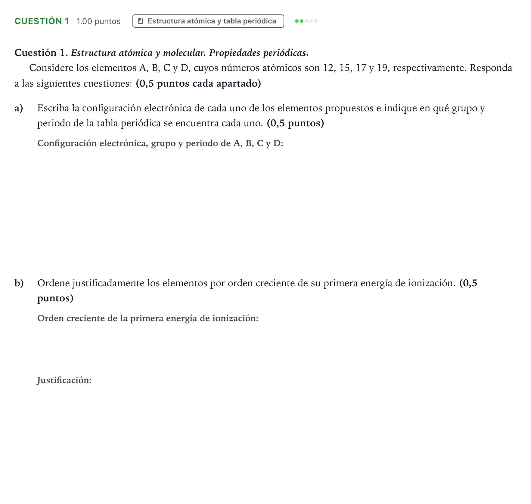 Enunciado: Cuestión 1 - Estructura atómica · Química PAU Valencia Ordinaria 2023