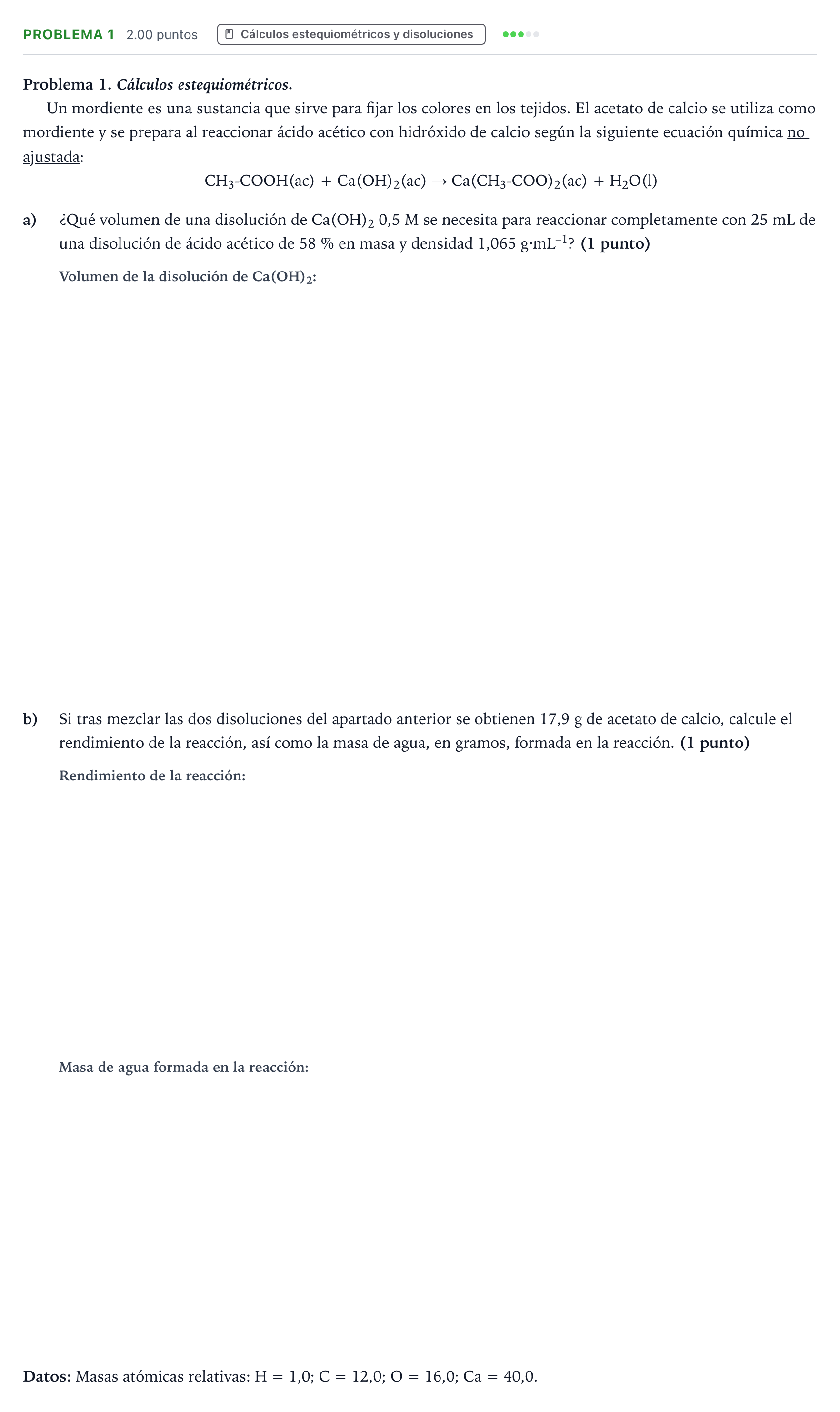 Enunciado: Problema 1 · Química PAU Valencia Ordinaria 2023