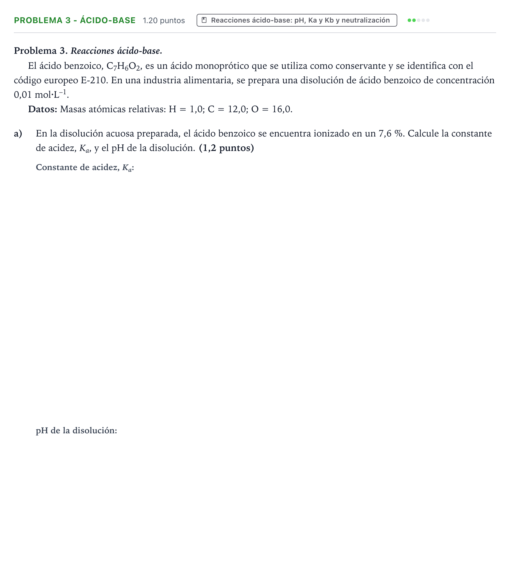 Enunciado: Problema 3 - Ácido-base · Química PAU Valencia Ordinaria 2023