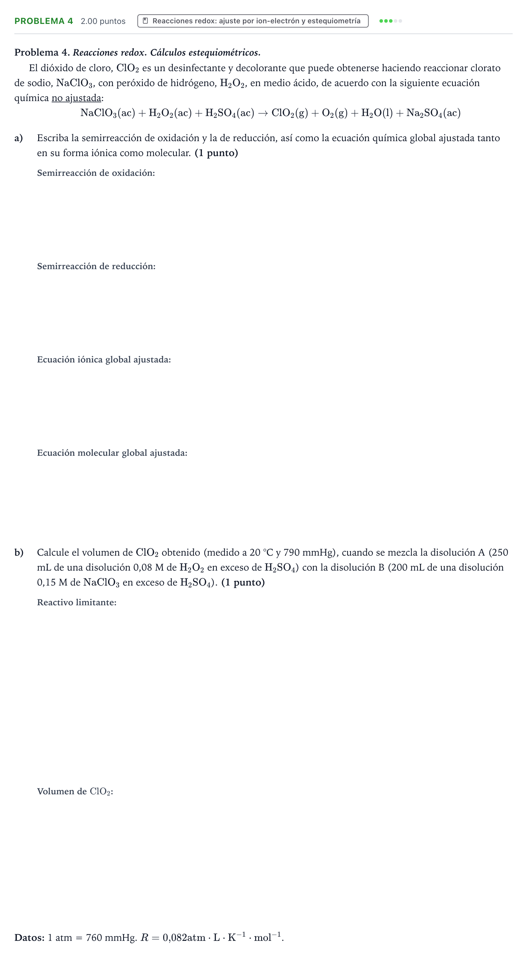 Enunciado: Problema 4 · Química PAU Valencia Ordinaria 2023