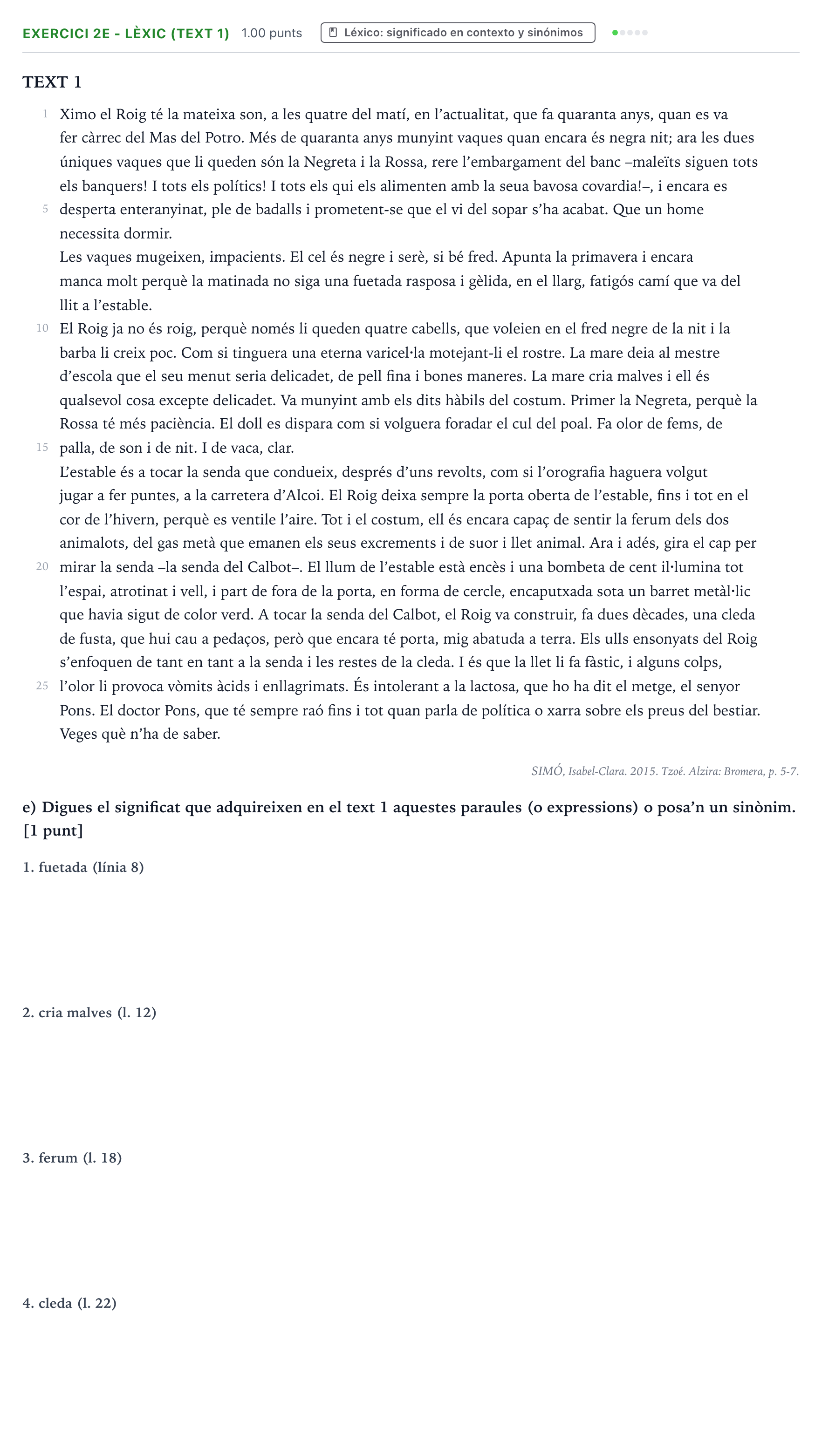 Enunciado: Ejercicio 2e - Lèxic (text 1) · Lengua Valenciana y Literatura II PAU Valencia Extraordinaria 2023