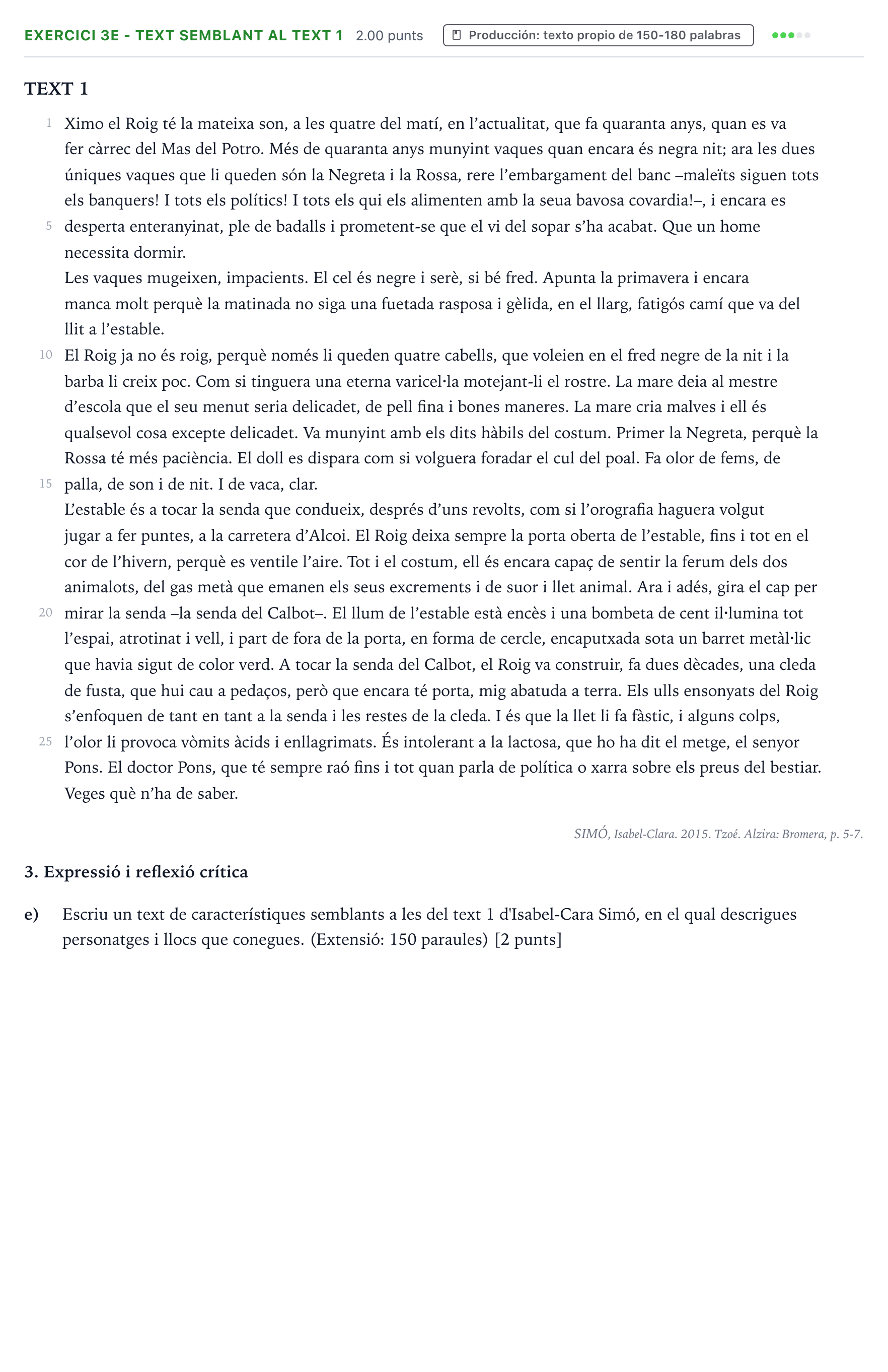 Enunciado: Ejercicio 3e - Text semblant al text 1 · Lengua Valenciana y Literatura II PAU Valencia Extraordinaria 2023