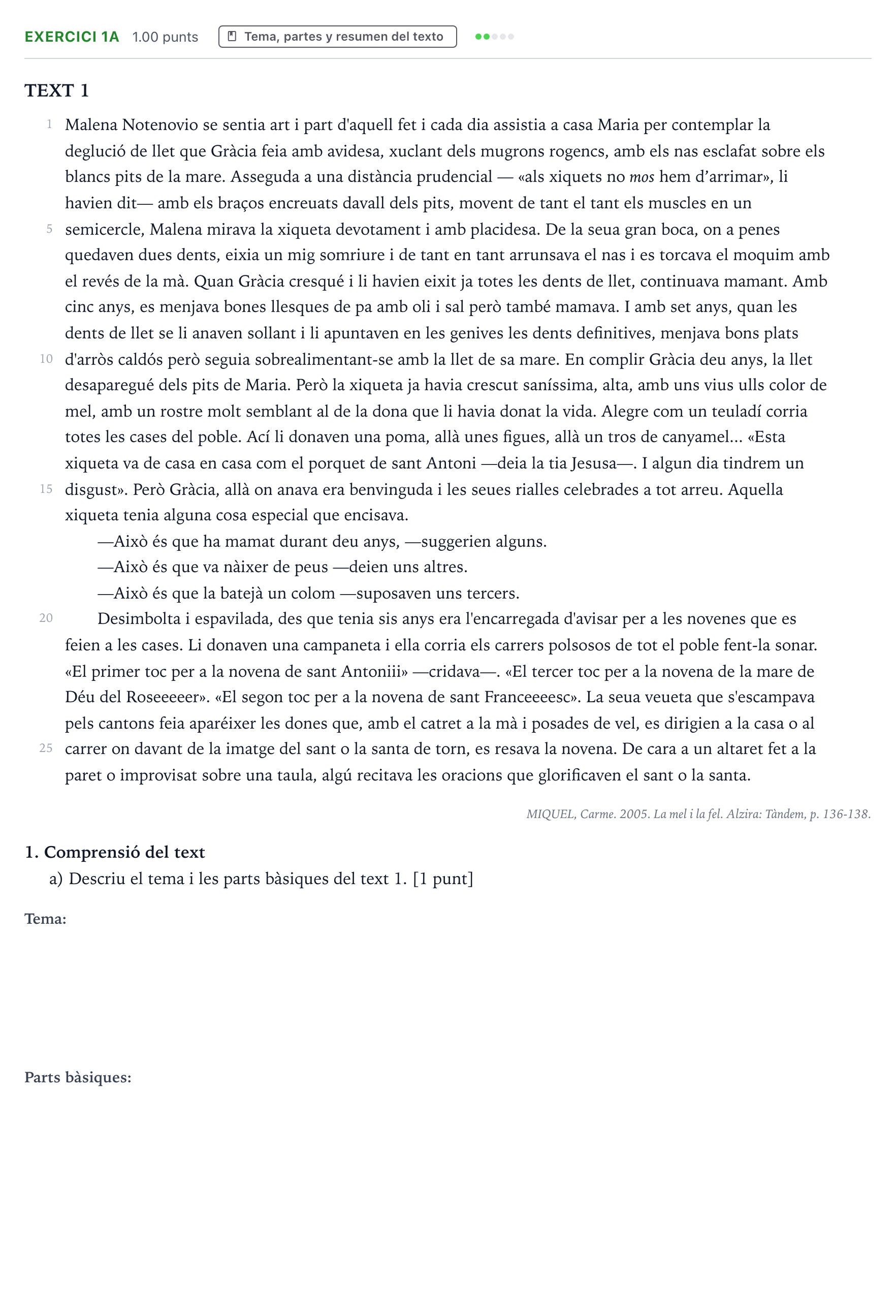 Enunciado: Ejercicio 1a · Lengua Valenciana y Literatura II PAU Valencia Ordinaria 2023