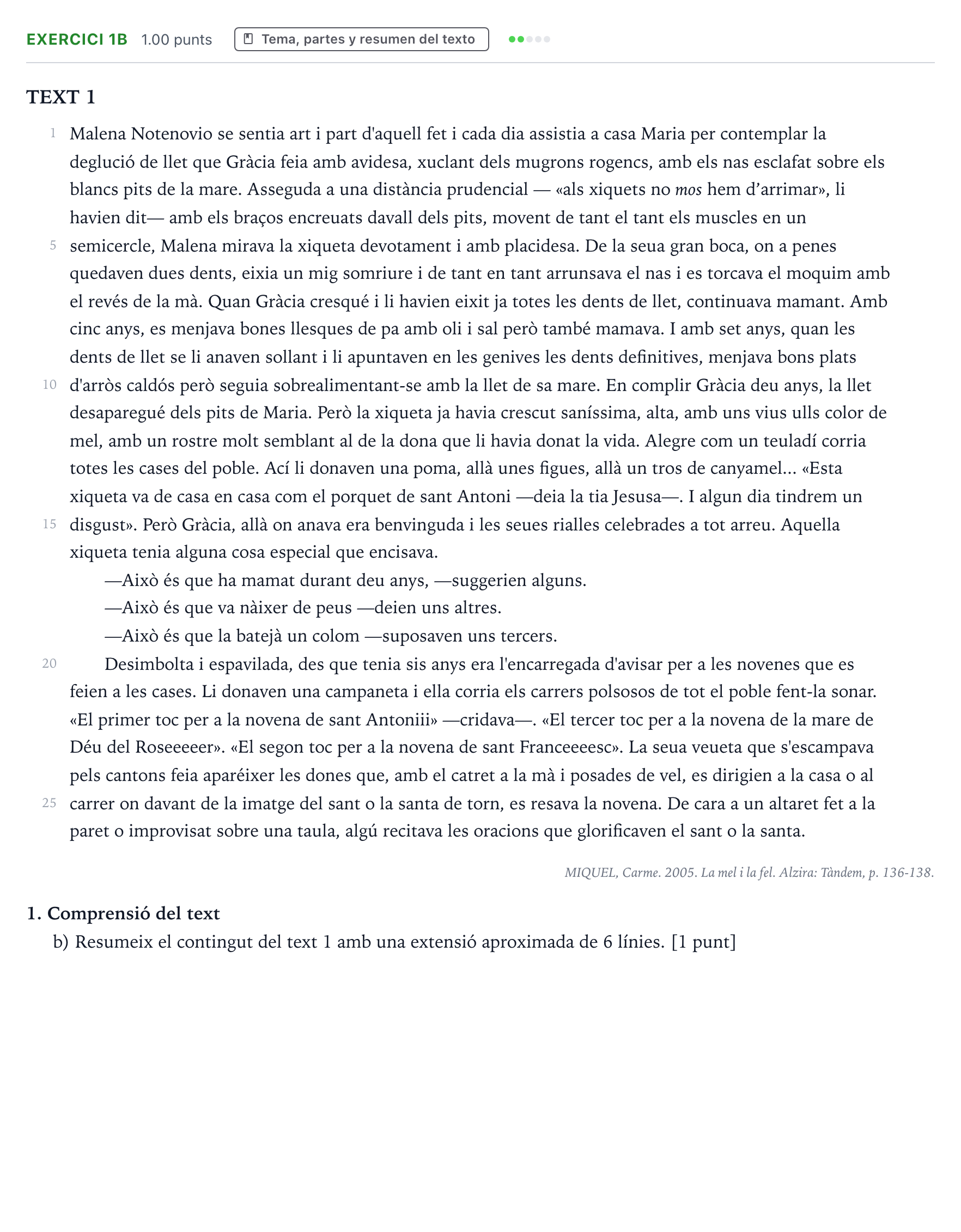 Enunciado: Ejercicio 1b · Lengua Valenciana y Literatura II PAU Valencia Ordinaria 2023