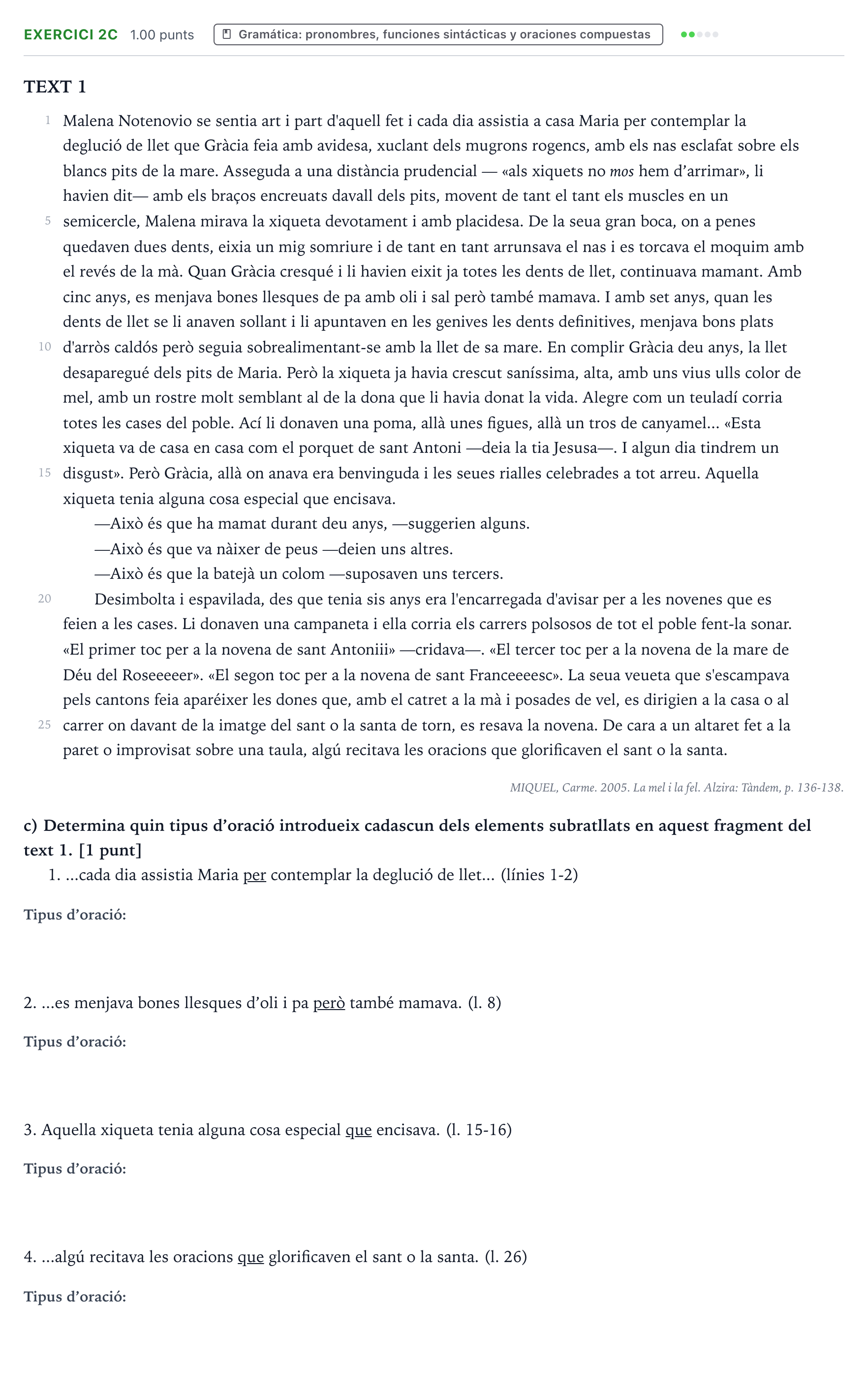 Enunciado: Ejercicio 2c · Lengua Valenciana y Literatura II PAU Valencia Ordinaria 2023