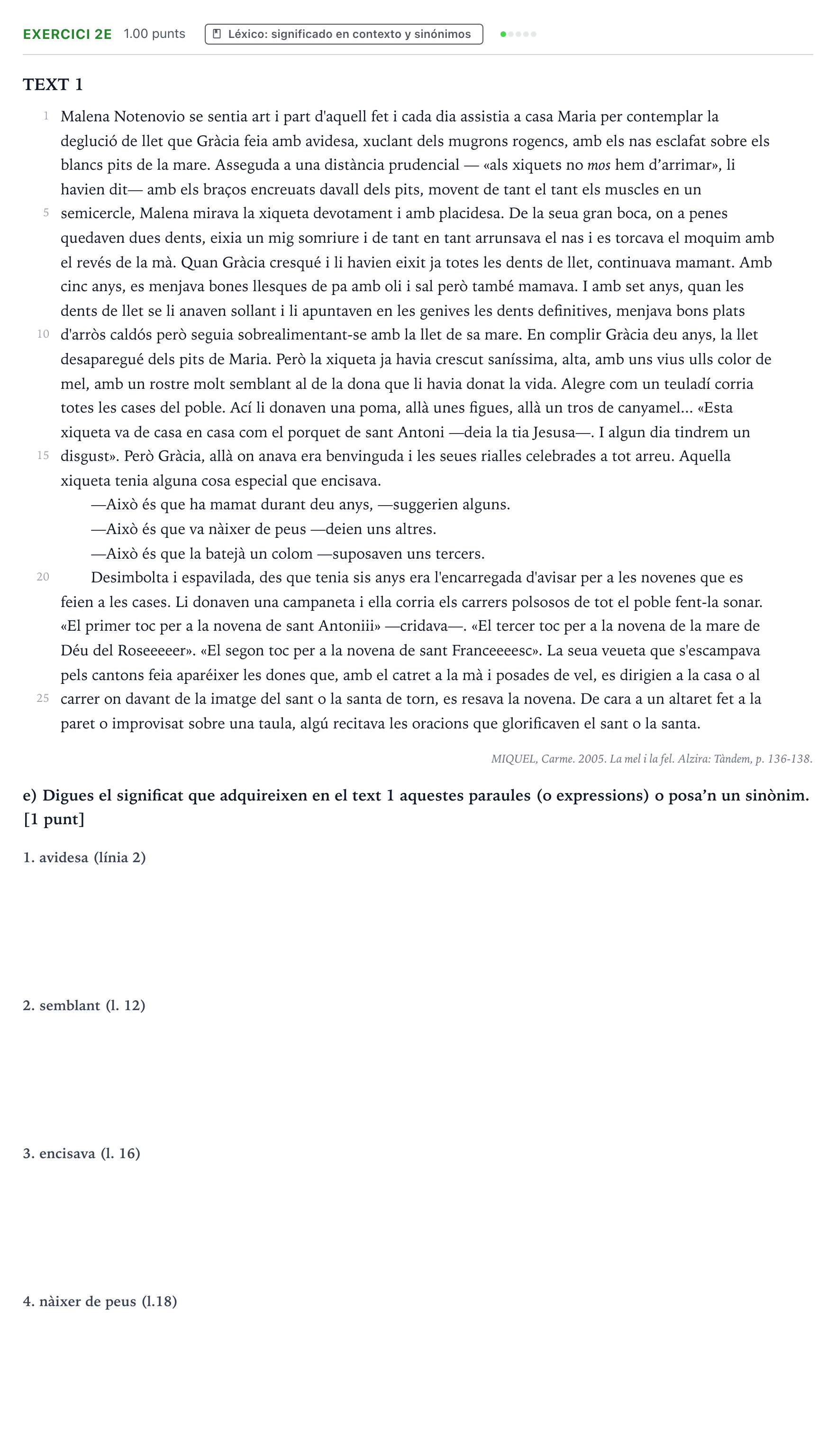Enunciado: Ejercicio 2e · Lengua Valenciana y Literatura II PAU Valencia Ordinaria 2023