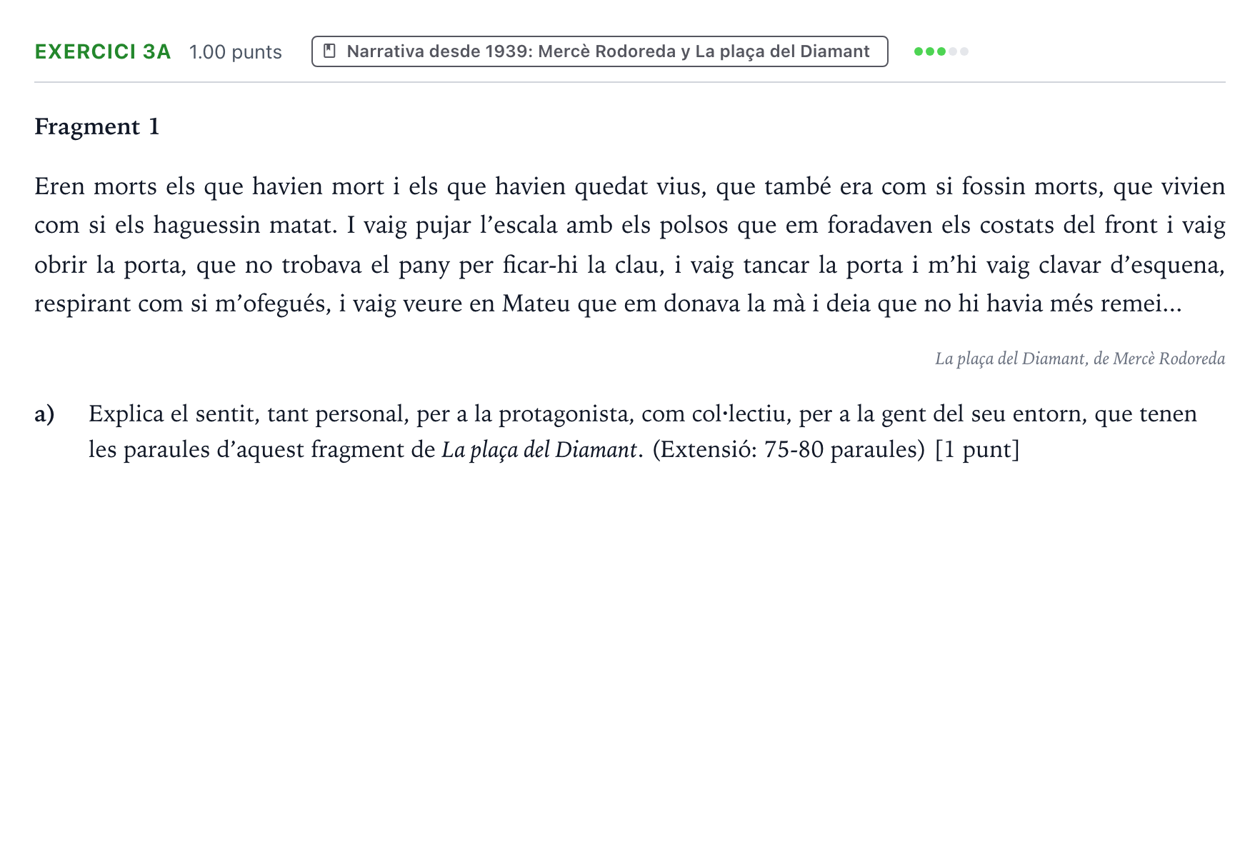 Enunciado: Ejercicio 3a · Lengua Valenciana y Literatura II PAU Valencia Ordinaria 2023