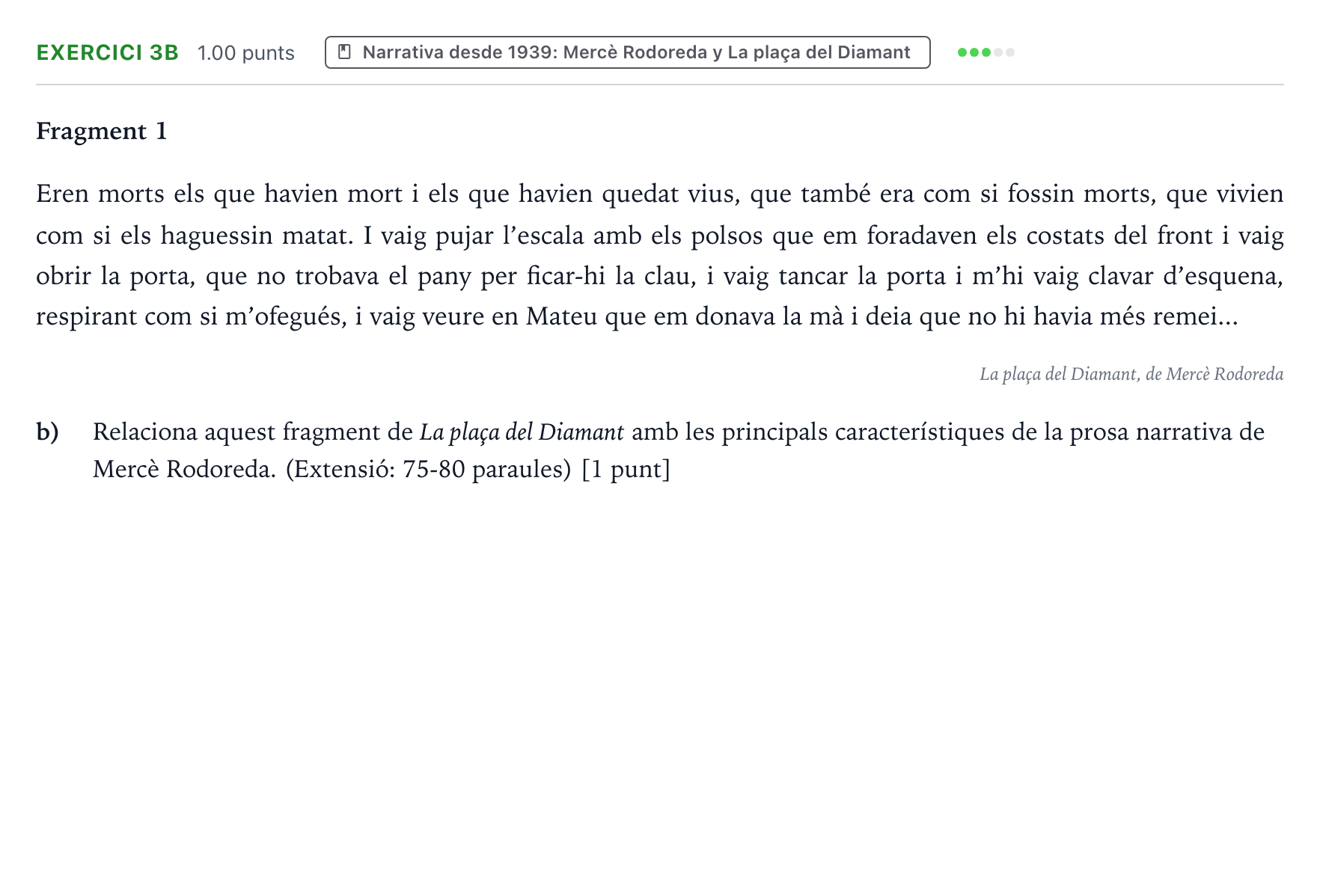 Enunciado: Ejercicio 3b · Lengua Valenciana y Literatura II PAU Valencia Ordinaria 2023