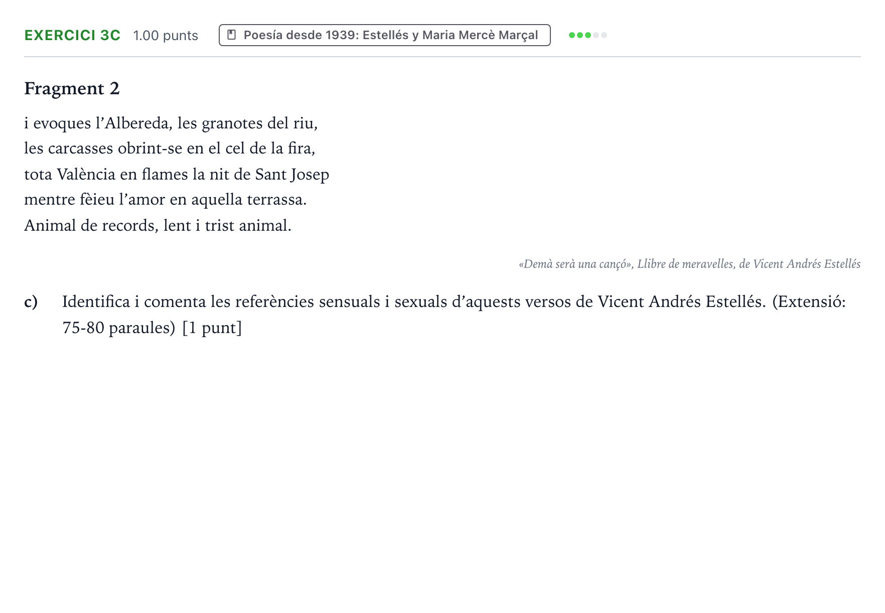 Enunciado: Ejercicio 3c · Lengua Valenciana y Literatura II PAU Valencia Ordinaria 2023