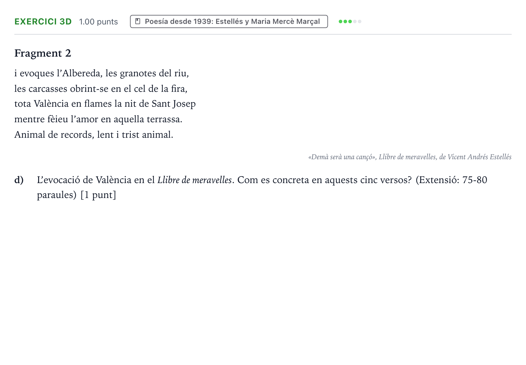 Enunciado: Ejercicio 3d · Lengua Valenciana y Literatura II PAU Valencia Ordinaria 2023