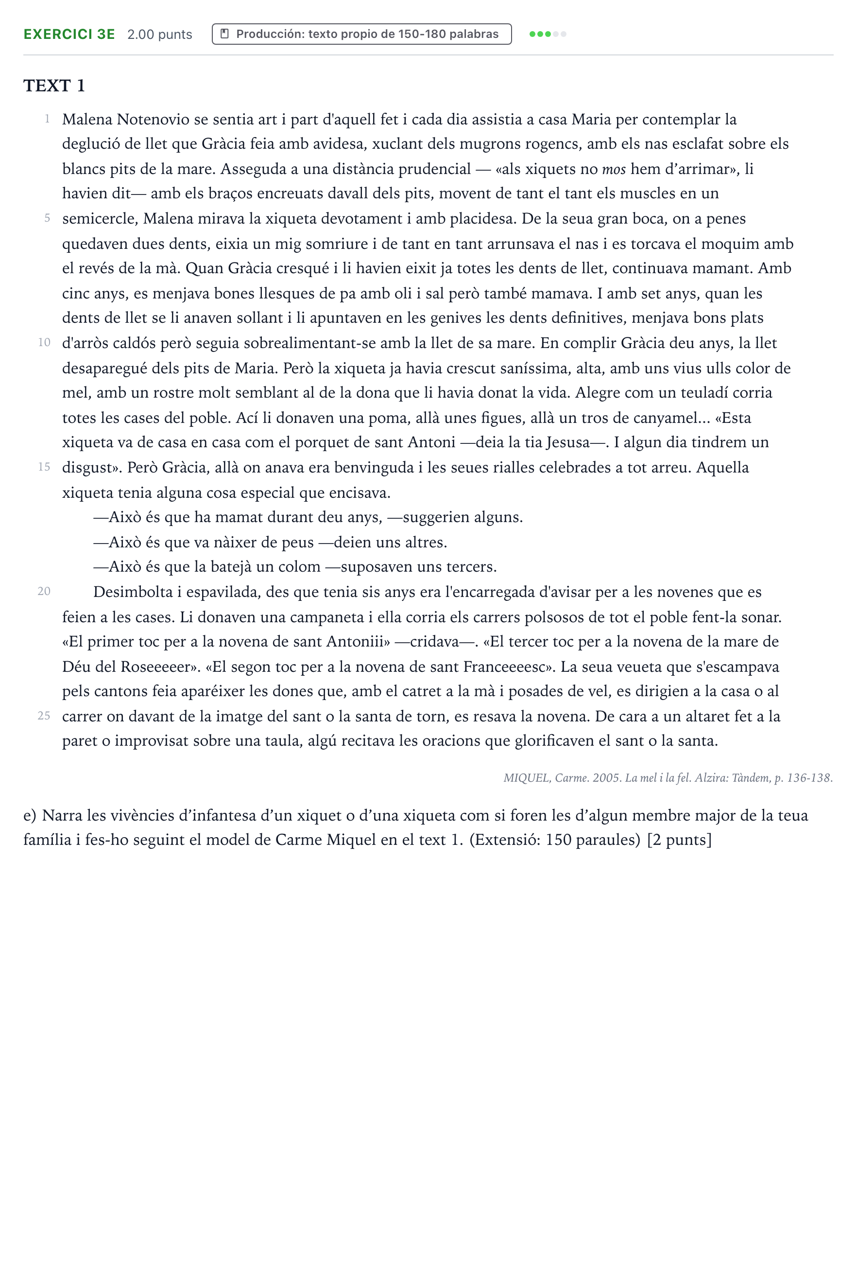 Enunciado: Ejercicio 3e · Lengua Valenciana y Literatura II PAU Valencia Ordinaria 2023