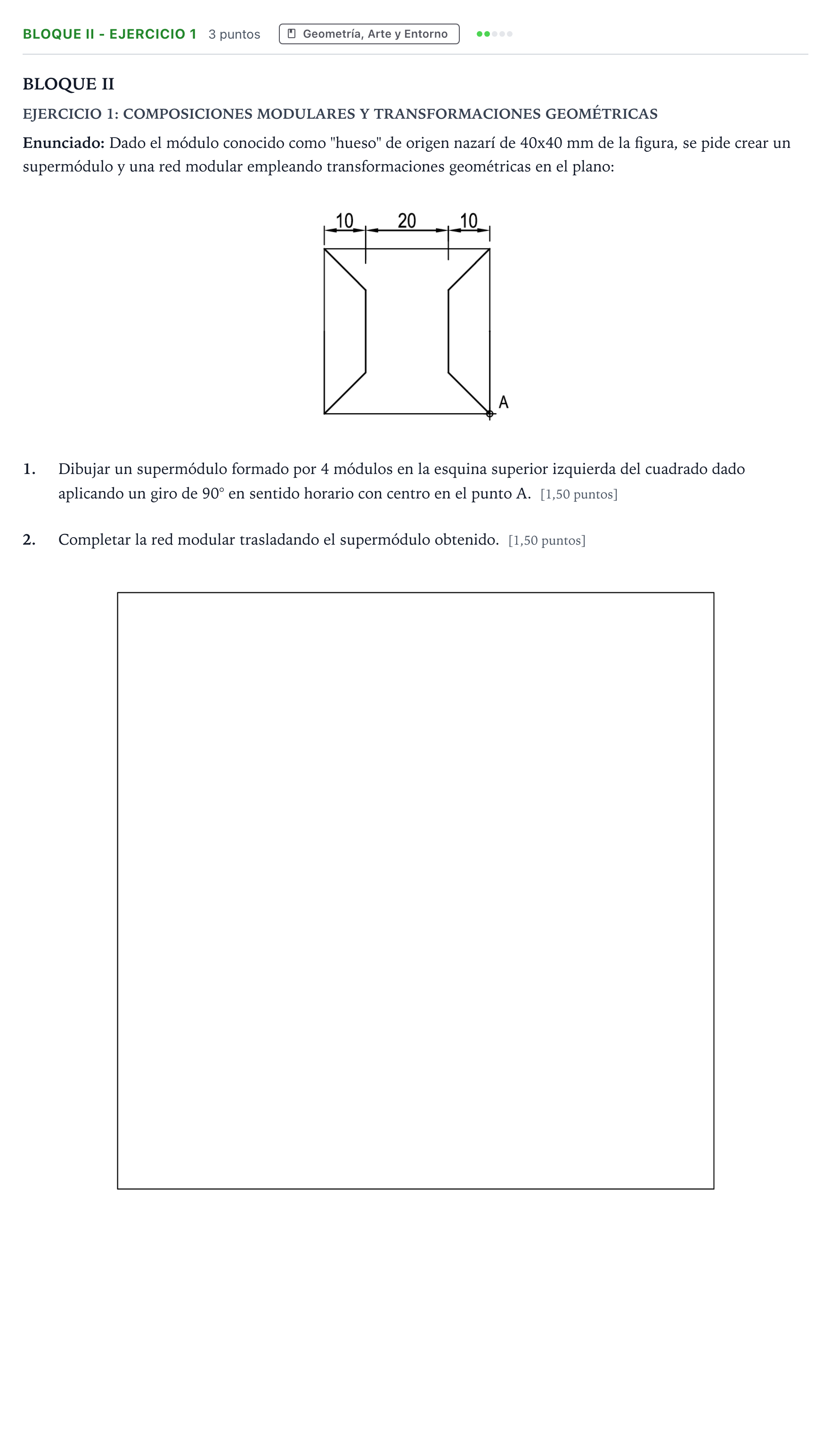 Enunciado: Bloque II - Ejercicio 1 · Dibujo Técnico Aplicado a las Artes Plásticas y al Diseño PAU Andalucía Ordinaria Suplente B 2024