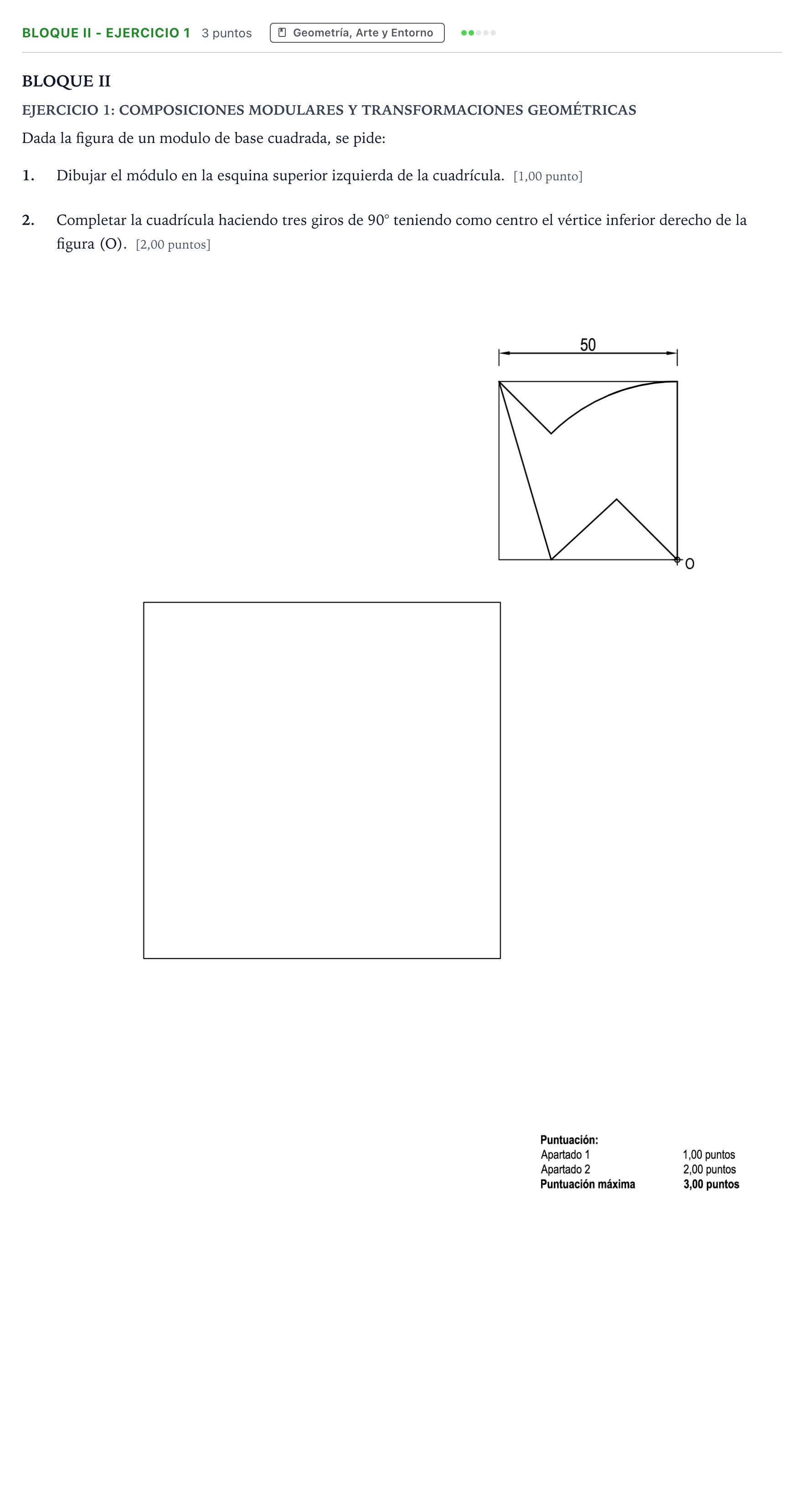 Enunciado: Bloque II - Ejercicio 1 · Dibujo Técnico Aplicado a las Artes Plásticas y al Diseño PAU Andalucía Ordinaria Titular B 2024