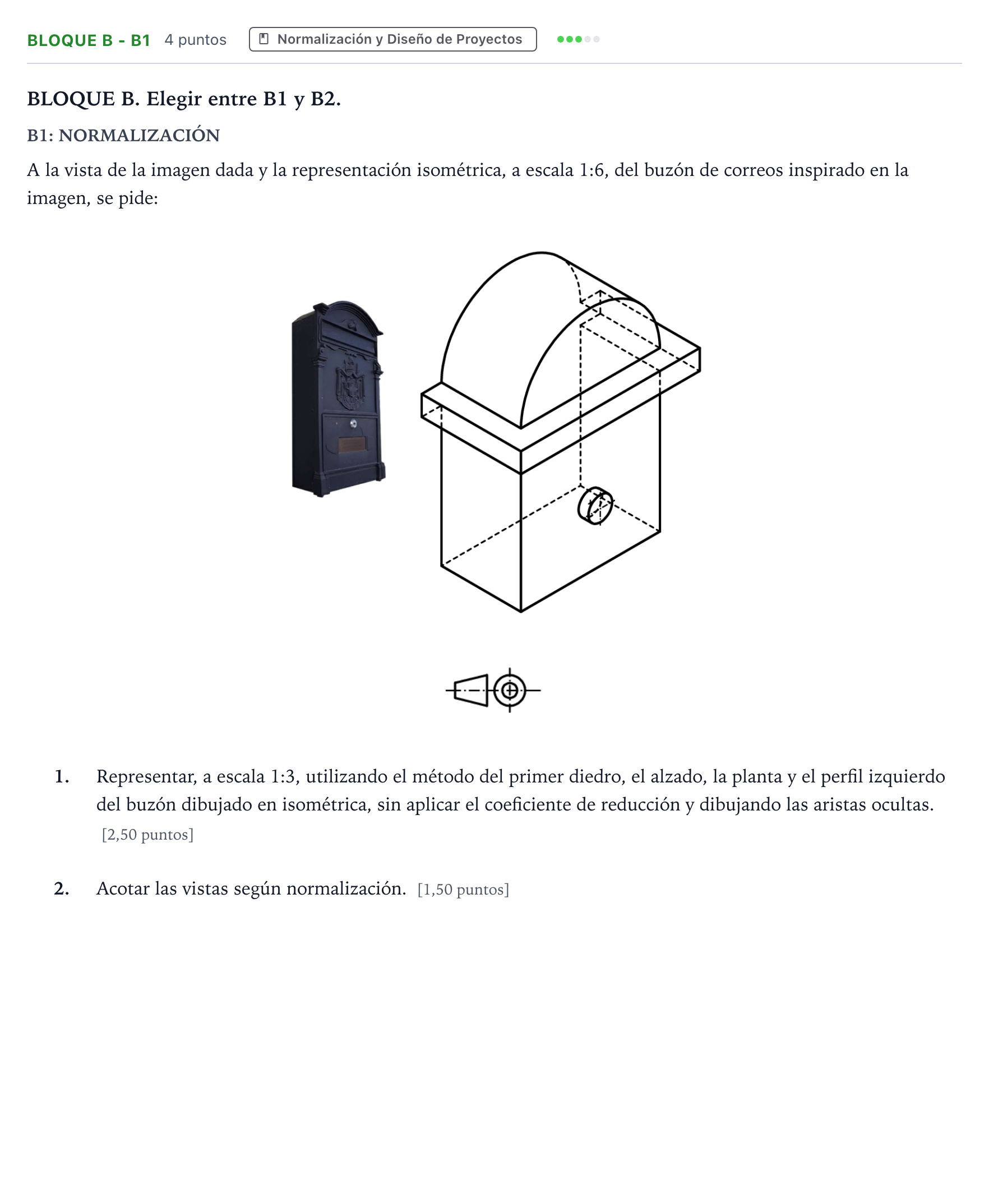 Enunciado: Bloque B - B1 · Dibujo Técnico Aplicado a las Artes Plásticas y al Diseño PAU Andalucía Ordinaria Titular B 2025