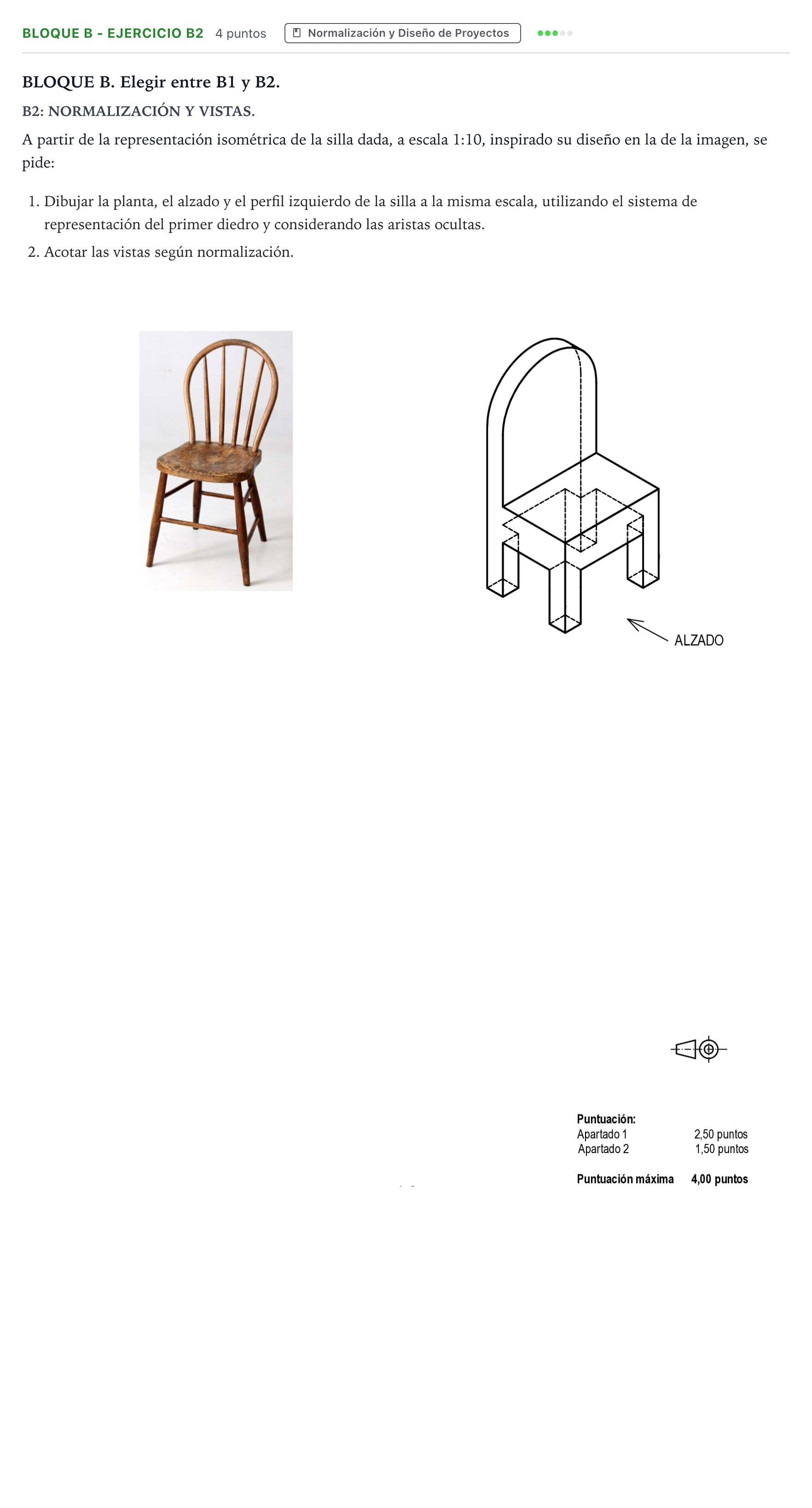 Enunciado: Bloque B - Ejercicio B2 · Dibujo Técnico Aplicado a las Artes Plásticas y al Diseño PAU Andalucía Ordinaria Suplente 1 B 2025