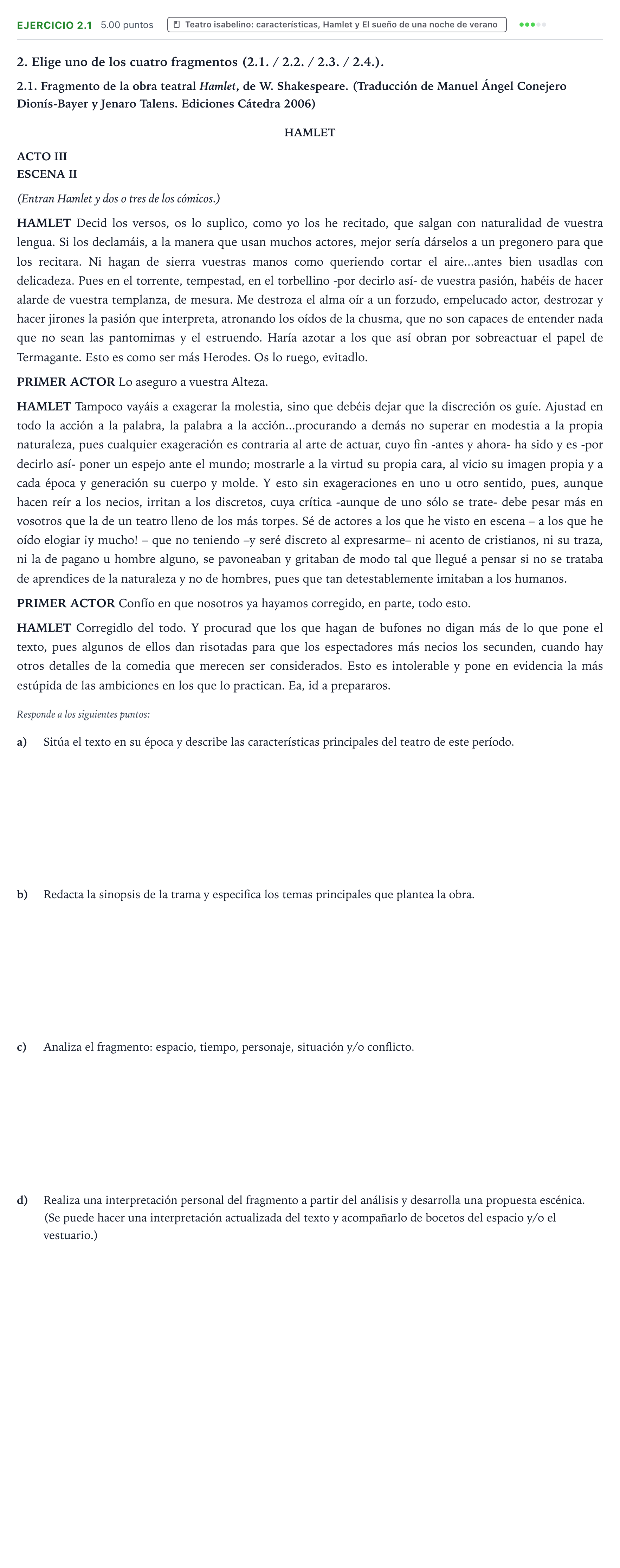 Enunciado: Ejercicio 2.1 · Artes Escénicas PAU Valencia Ordinaria 2022