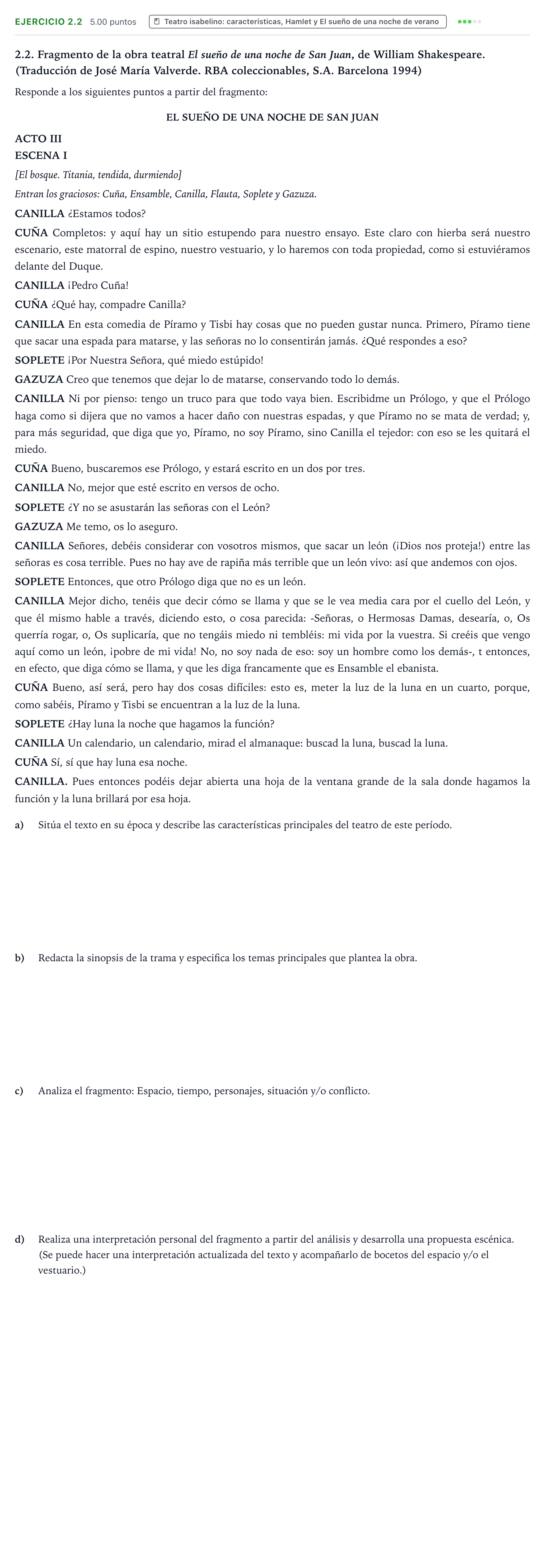 Enunciado: Ejercicio 2.2 · Artes Escénicas PAU Valencia Ordinaria 2022