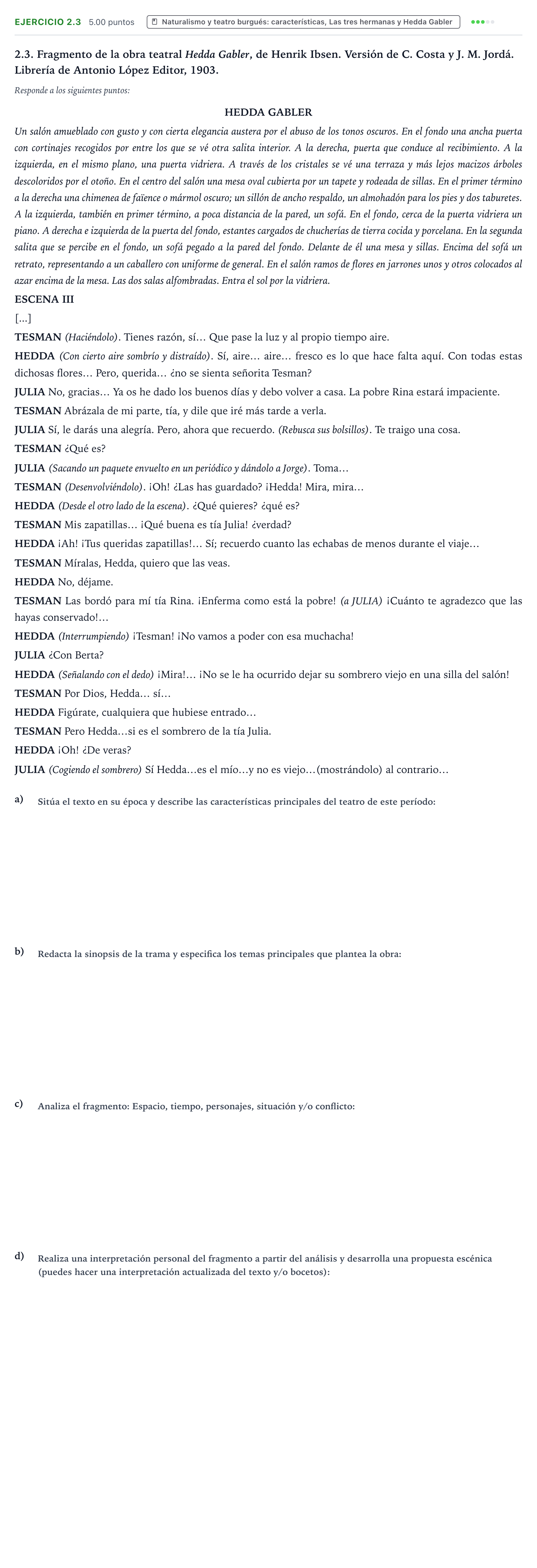 Enunciado: Ejercicio 2.3 · Artes Escénicas PAU Valencia Ordinaria 2022