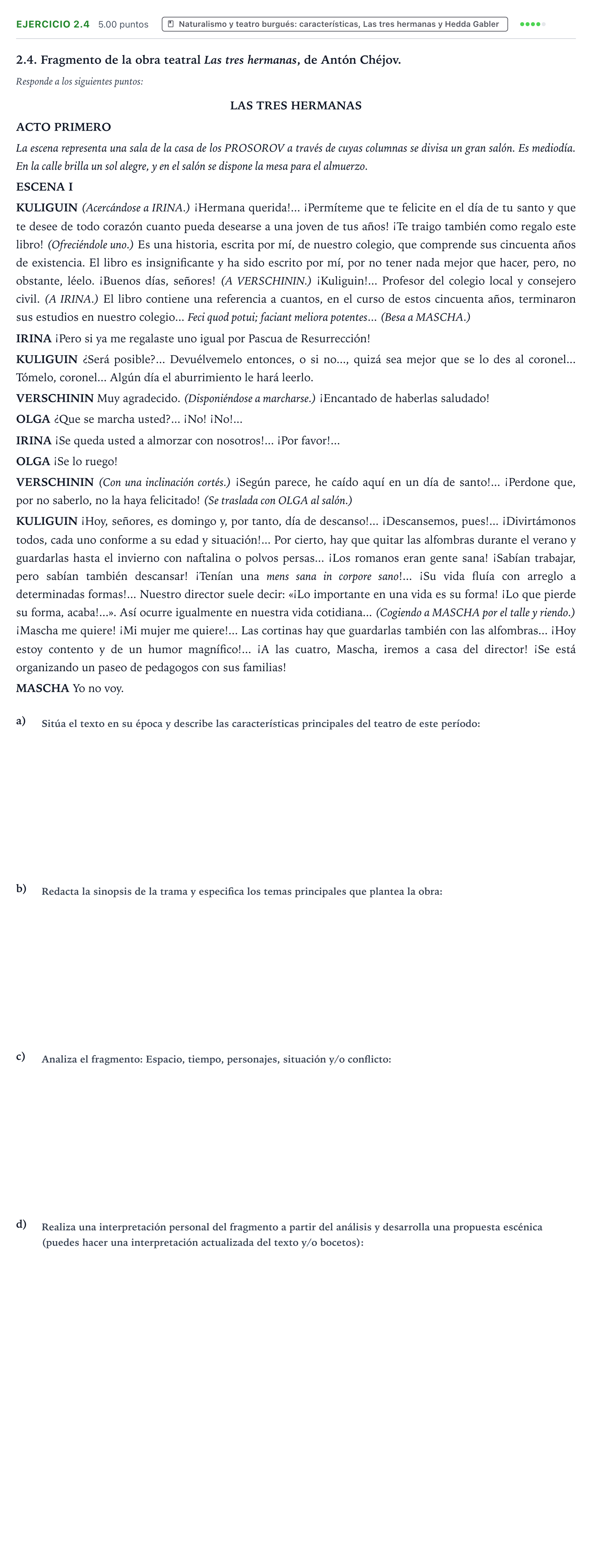 Enunciado: Ejercicio 2.4 · Artes Escénicas PAU Valencia Ordinaria 2022