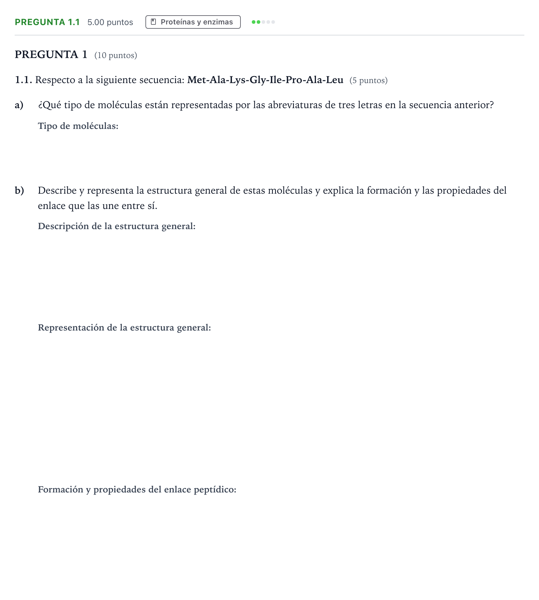 Enunciado: Pregunta 1.1 - Proteínas · Biología PAU Valencia Ordinaria 2022