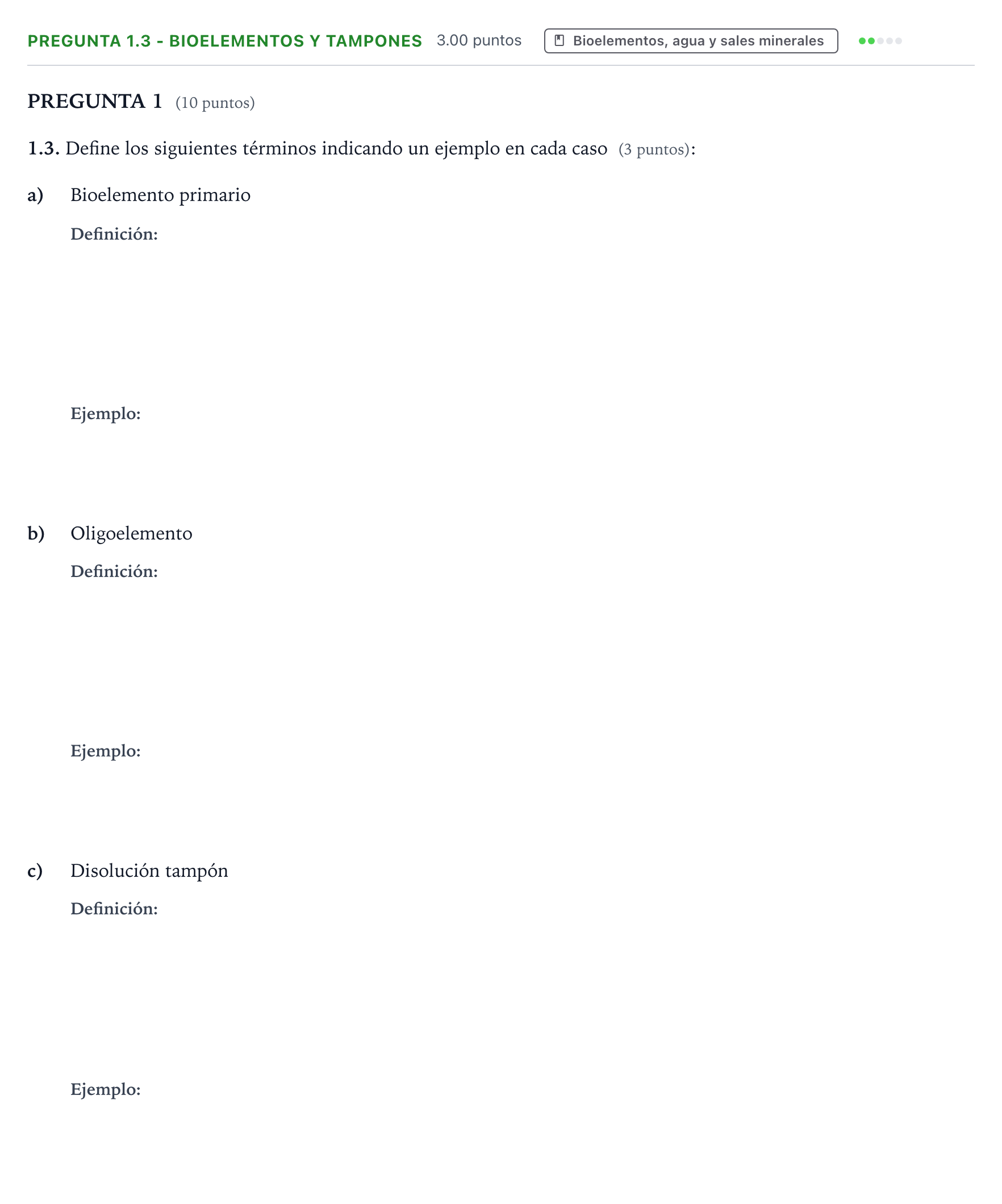 Enunciado: Pregunta 1.3 - Bioelementos y tampones · Biología PAU Valencia Ordinaria 2022