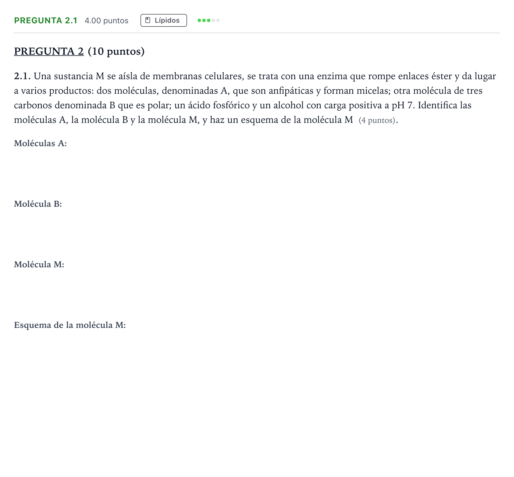 Enunciado: Pregunta 2.1 - Lípidos · Biología PAU Valencia Ordinaria 2022