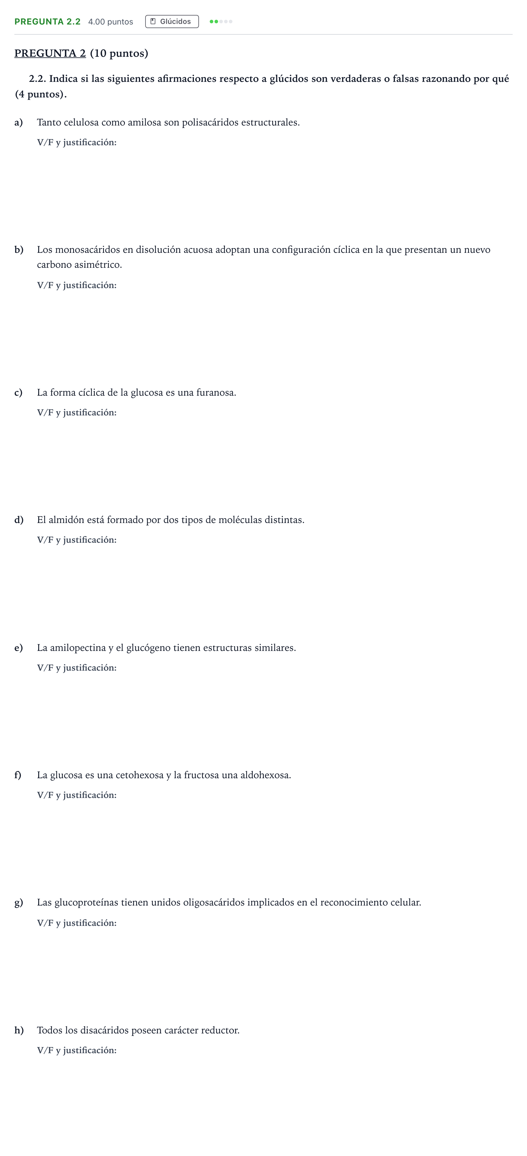 Enunciado: Pregunta 2.2 - Glúcidos · Biología PAU Valencia Ordinaria 2022