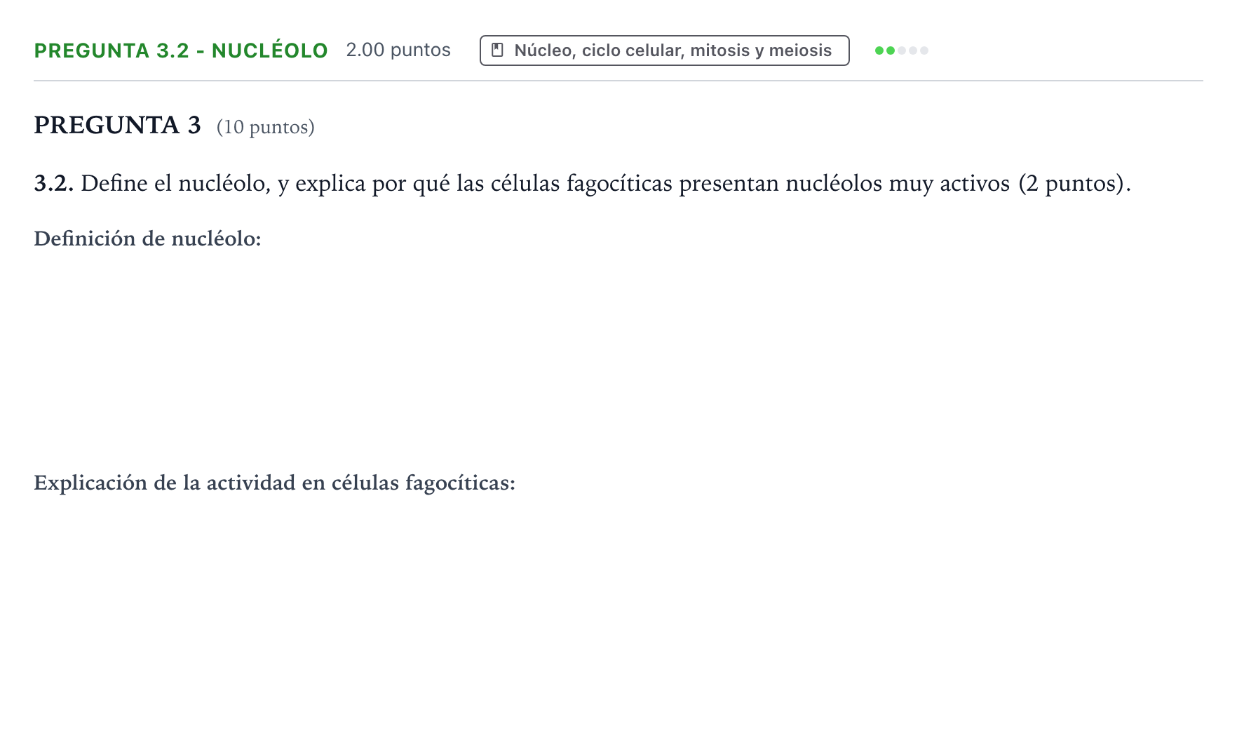 Enunciado: Pregunta 3.2 - Nucléolo · Biología PAU Valencia Ordinaria 2022