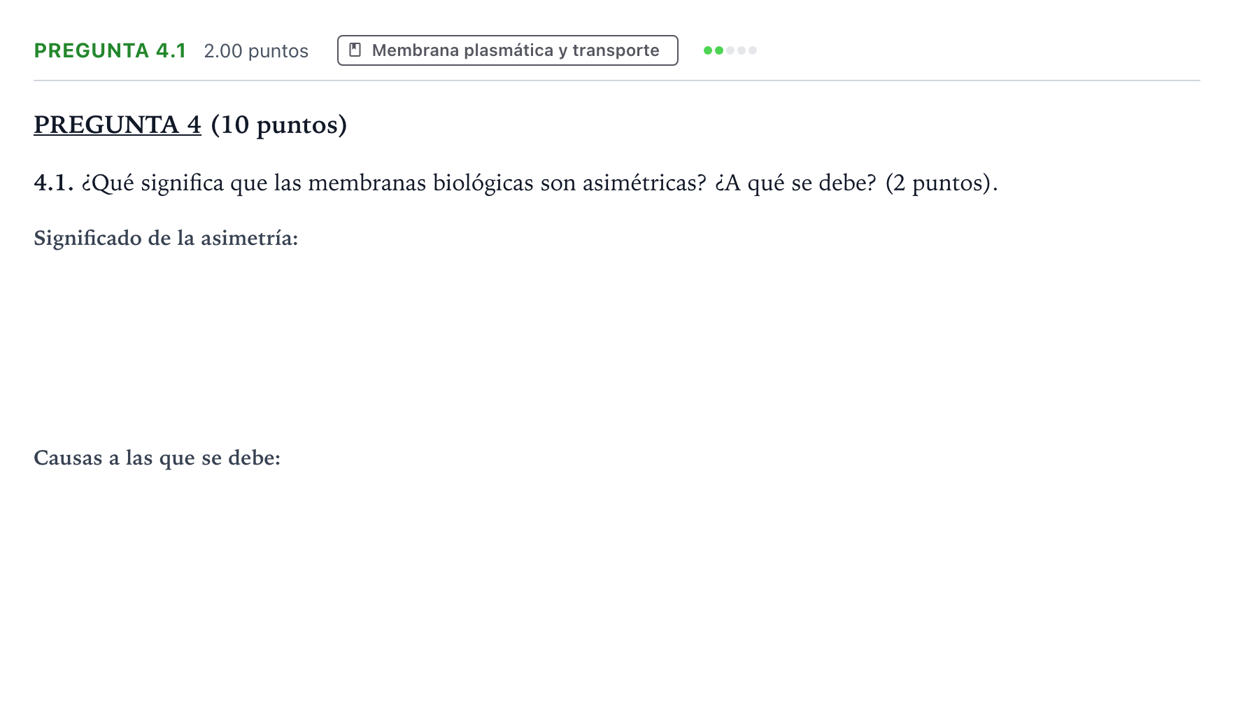 Enunciado: Pregunta 4.1 - Membrana plasmática · Biología PAU Valencia Ordinaria 2022