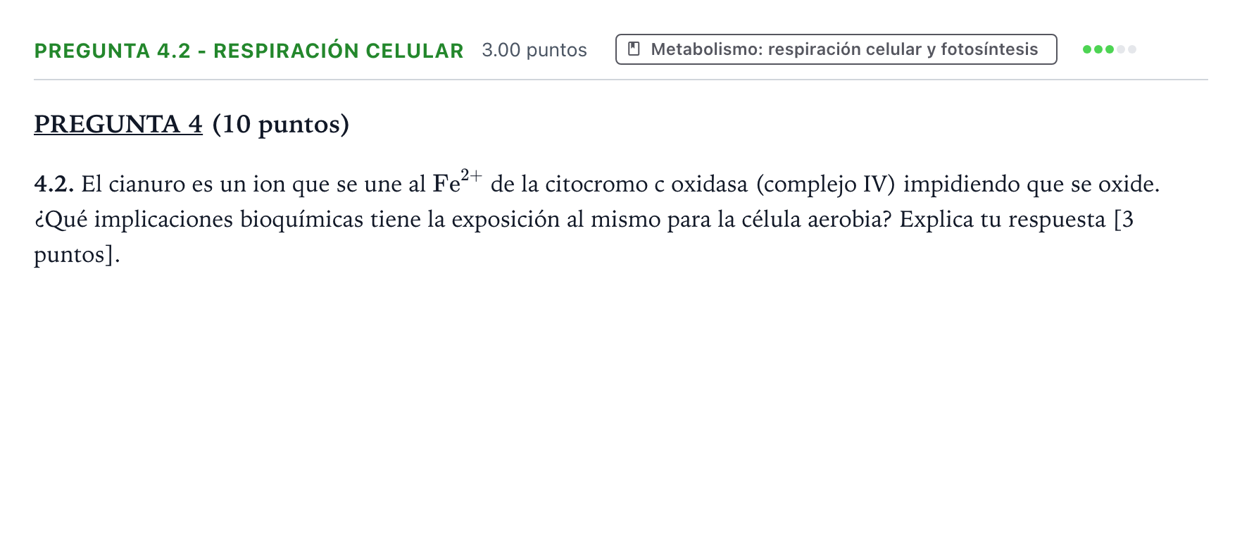 Enunciado: Pregunta 4.2 - Respiración celular · Biología PAU Valencia Ordinaria 2022