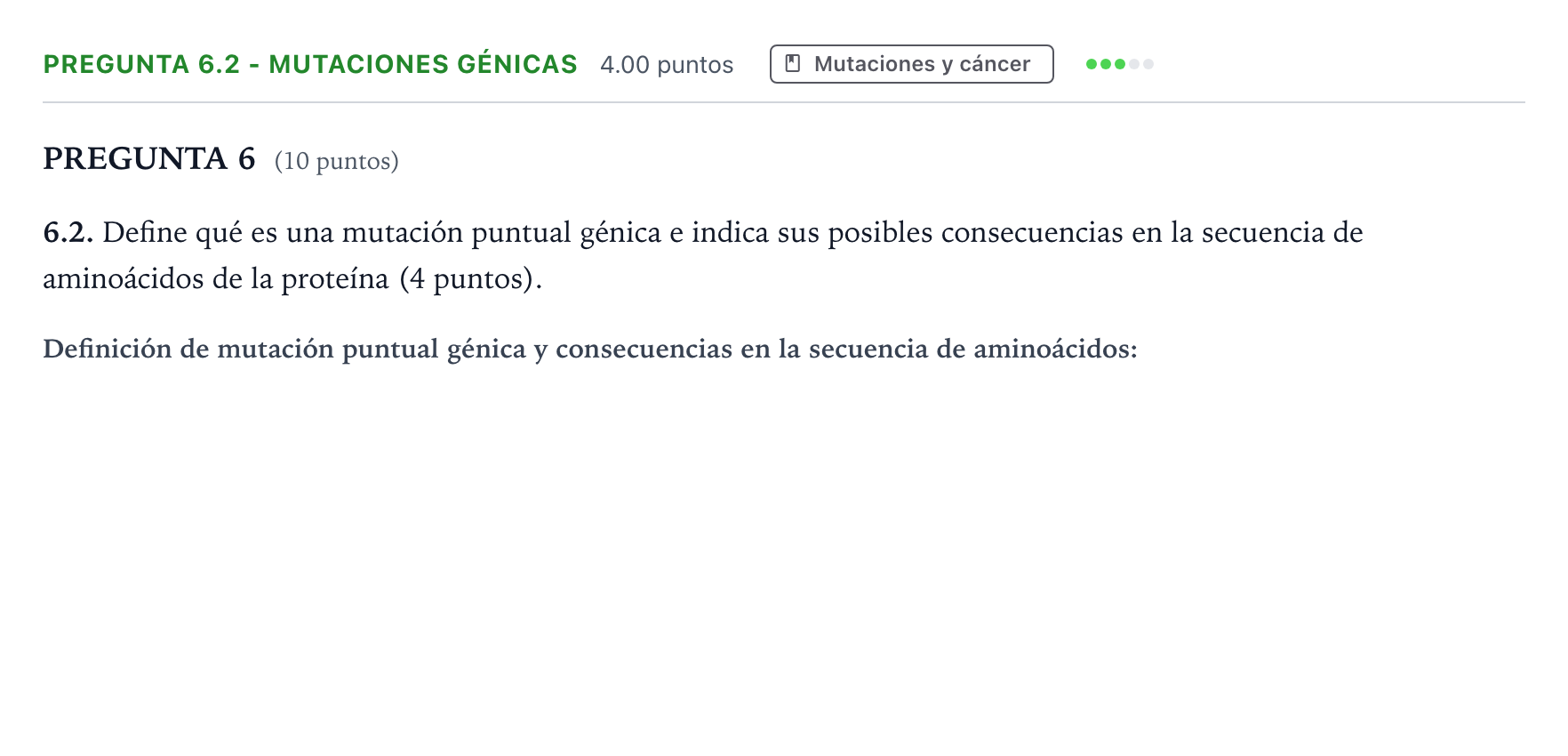 Enunciado: Pregunta 6.2 - Mutaciones génicas · Biología PAU Valencia Ordinaria 2022