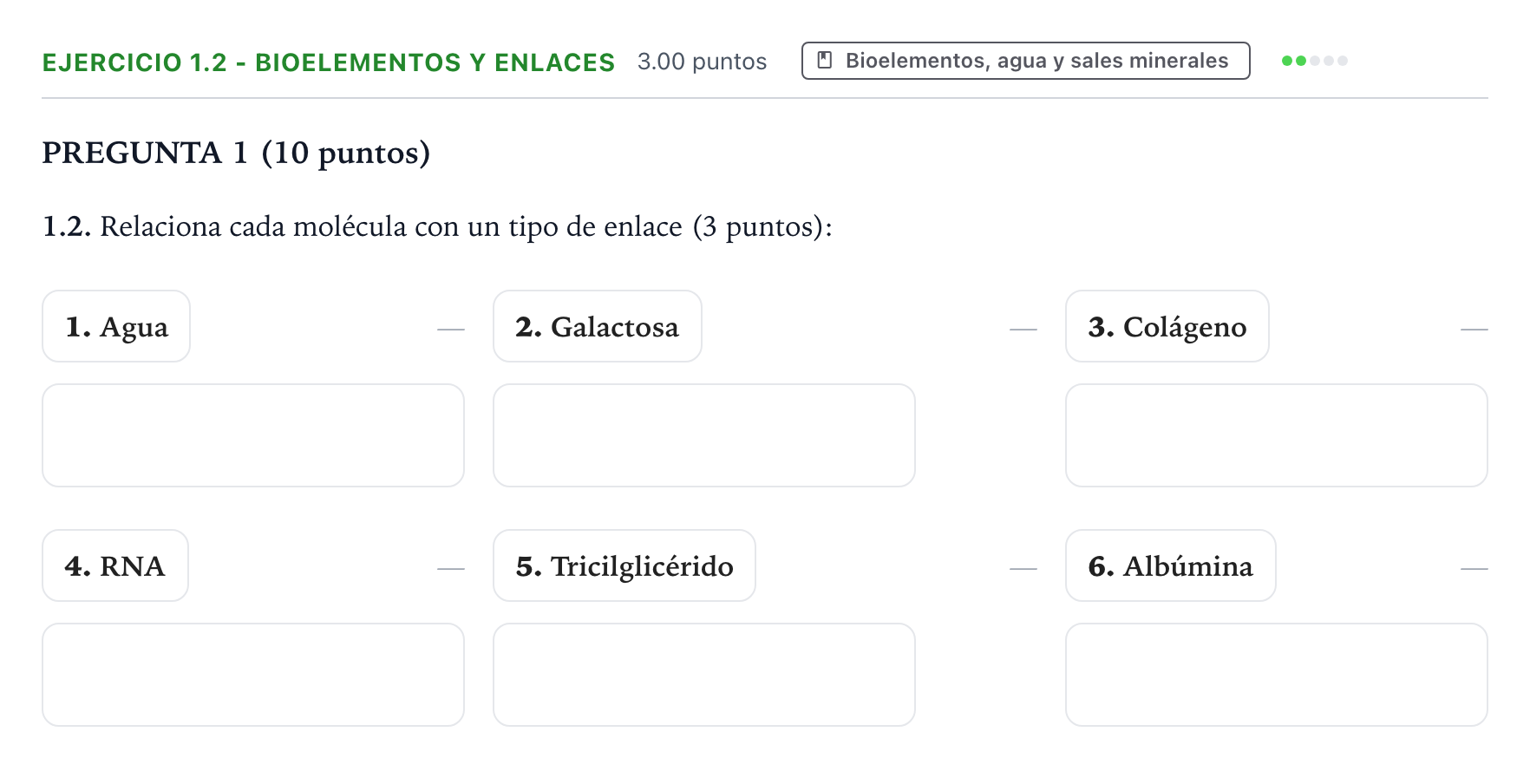 Enunciado: Ejercicio 1.2 - Bioelementos y enlaces · Biología PAU Valencia Extraordinaria 2022
