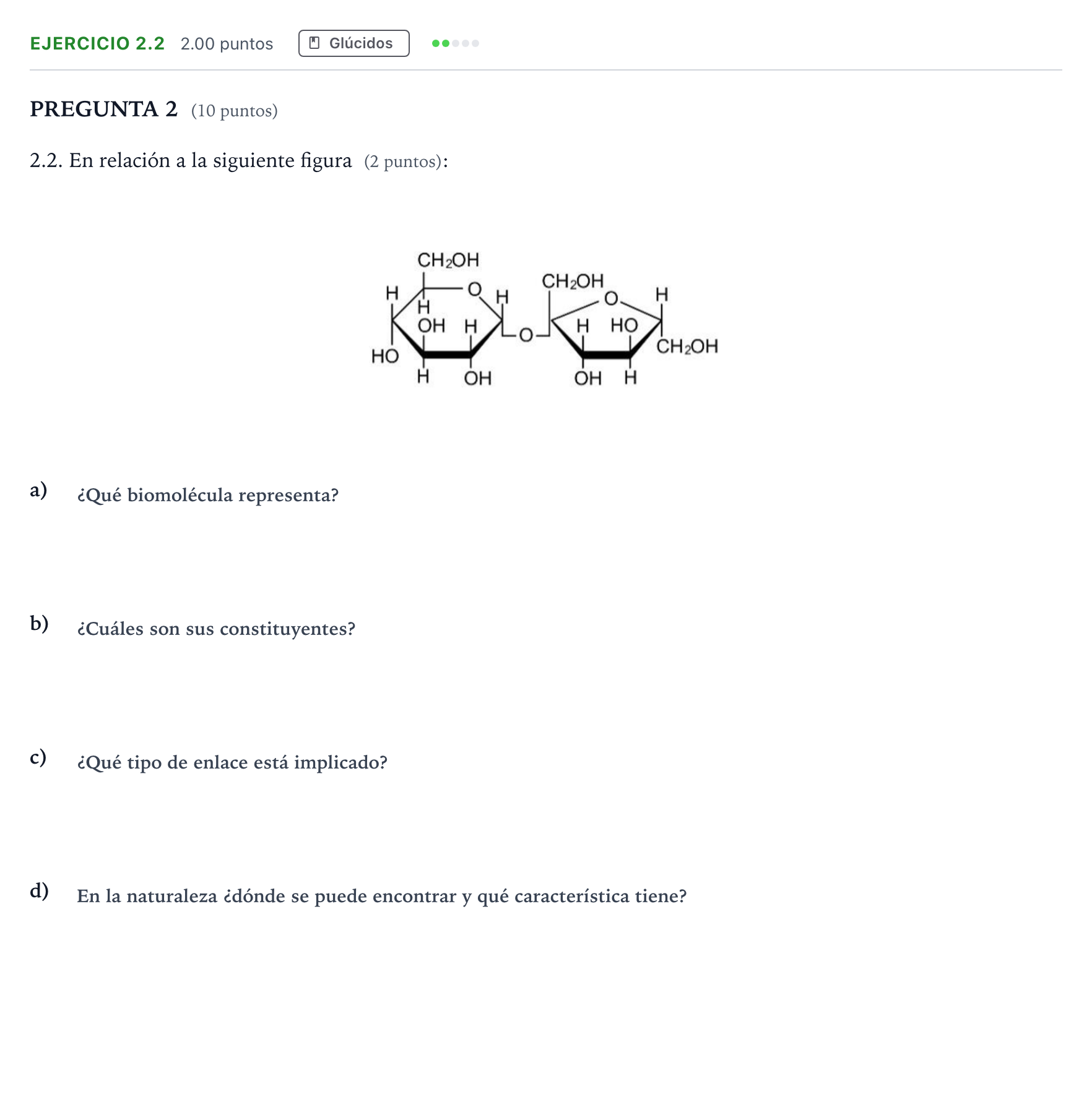 Enunciado: Ejercicio 2.2 - Glúcidos · Biología PAU Valencia Extraordinaria 2022