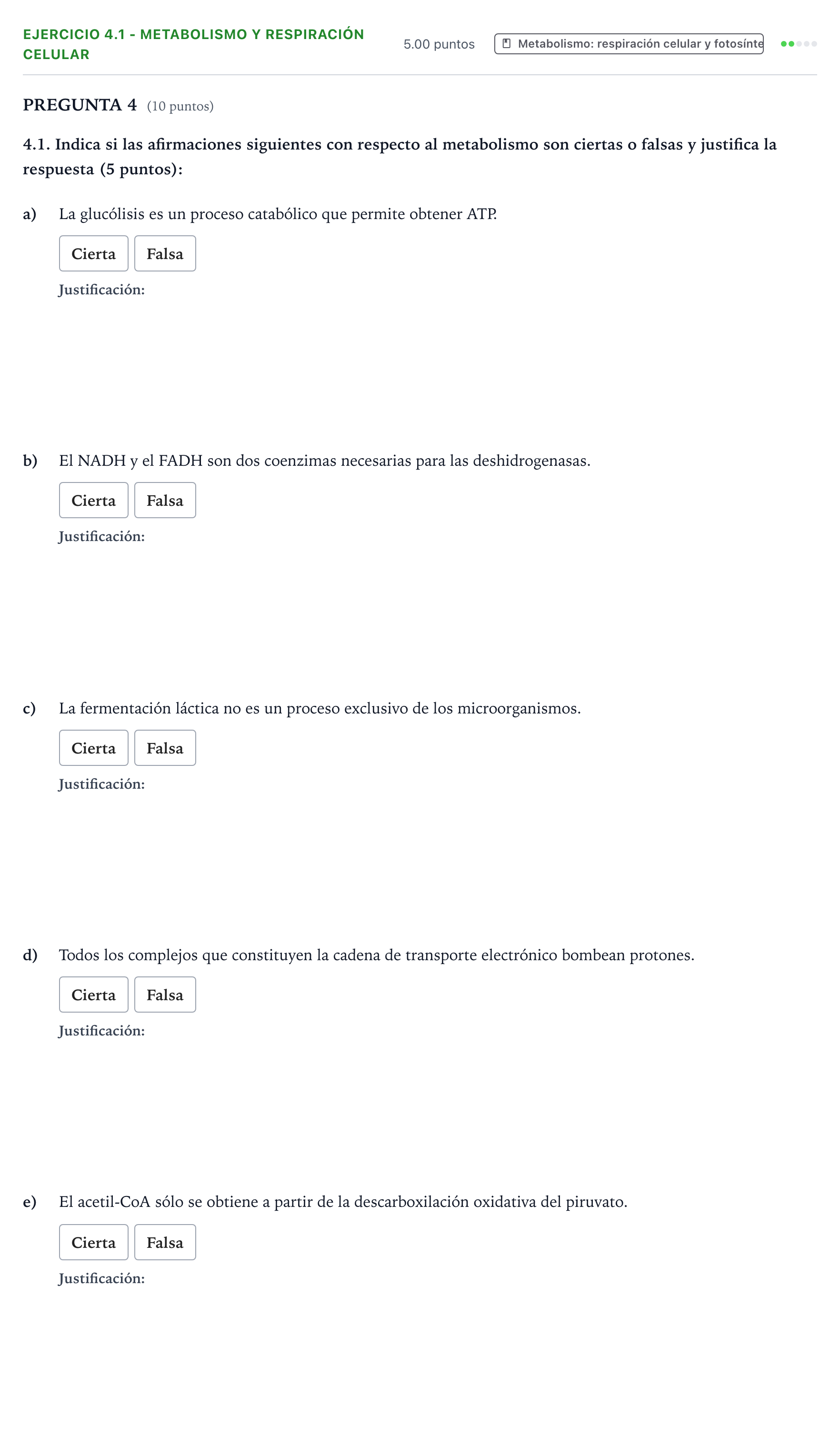 Enunciado: Ejercicio 4.1 - Metabolismo y respiración celular · Biología PAU Valencia Extraordinaria 2022