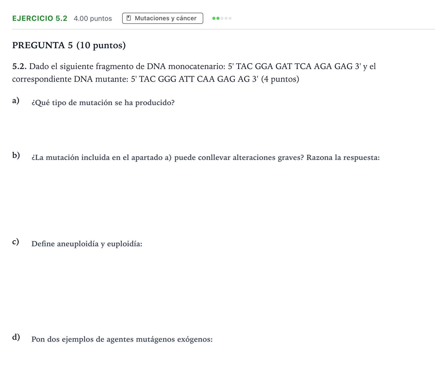 Enunciado: Ejercicio 5.2 - Mutaciones · Biología PAU Valencia Extraordinaria 2022