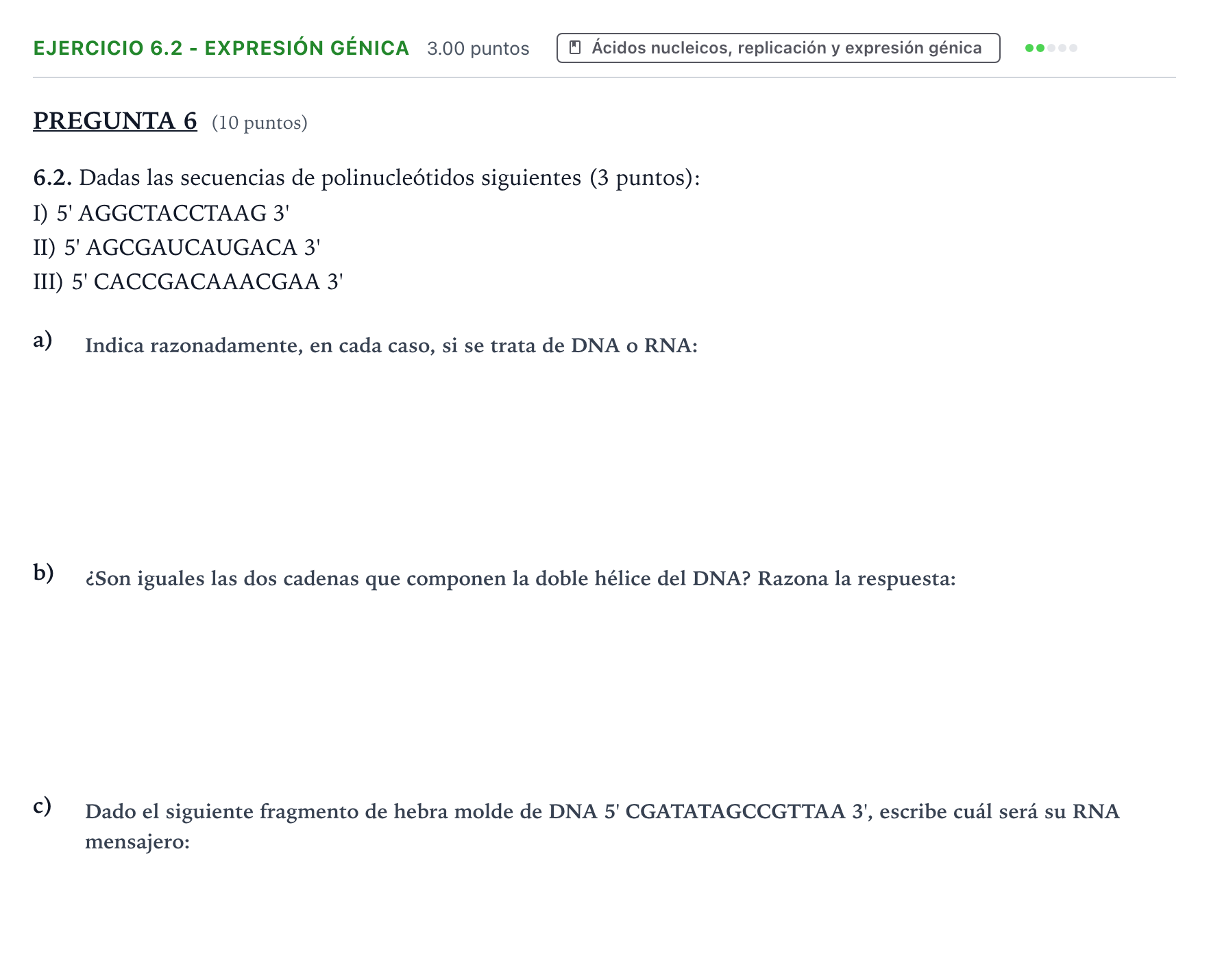 Enunciado: Ejercicio 6.2 - Expresión génica · Biología PAU Valencia Extraordinaria 2022