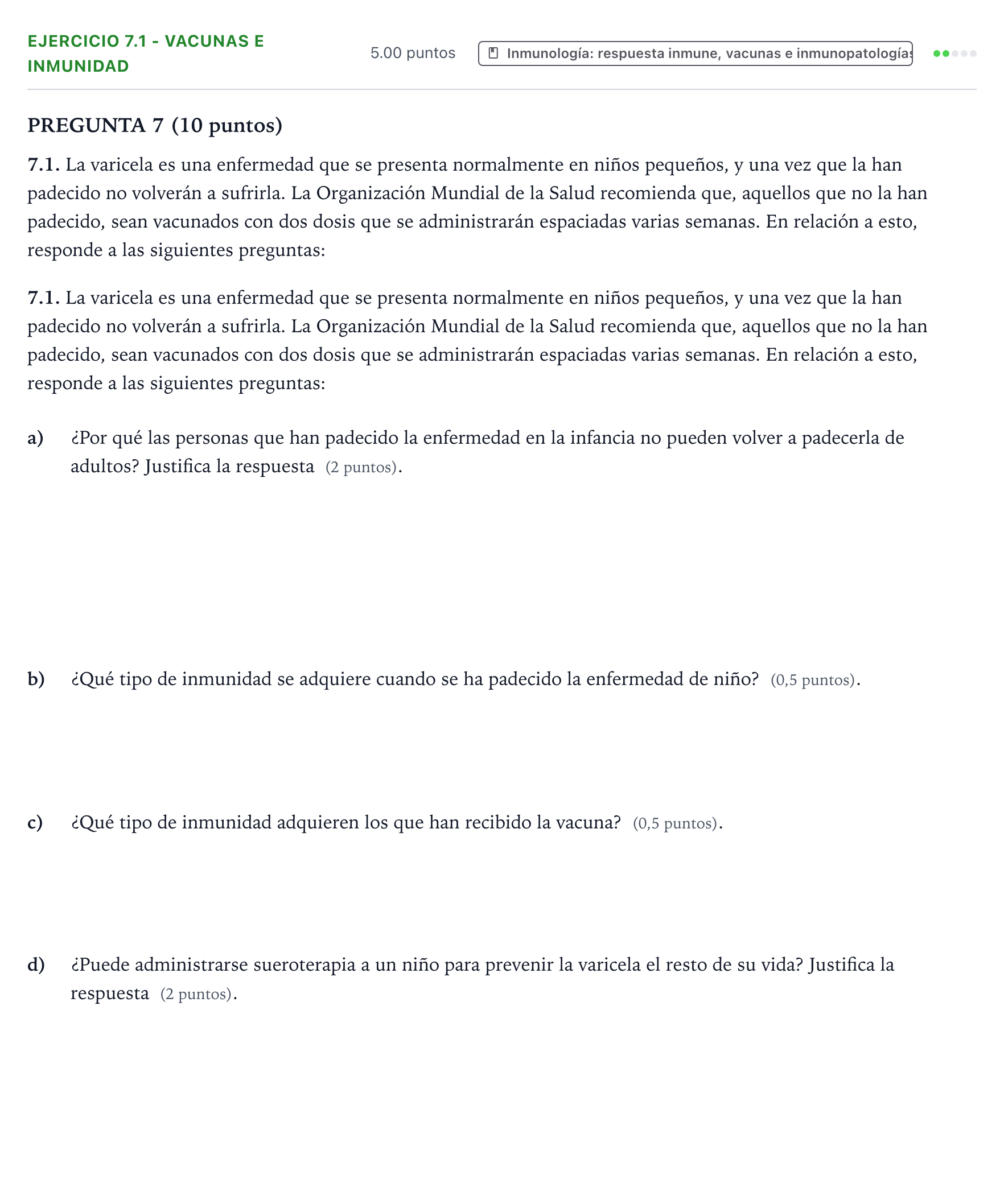 Enunciado: Ejercicio 7.1 - Vacunas e inmunidad · Biología PAU Valencia Extraordinaria 2022