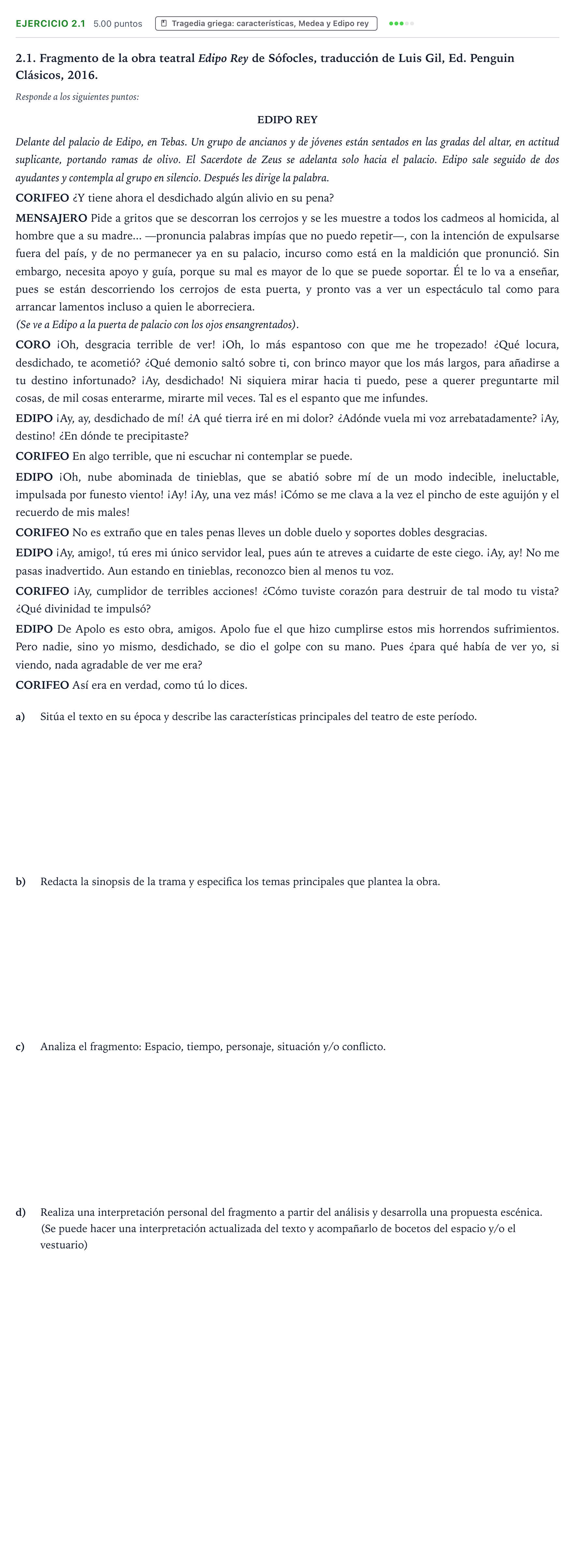 Enunciado: Ejercicio 2.1 · Artes Escénicas PAU Valencia Extraordinaria 2022
