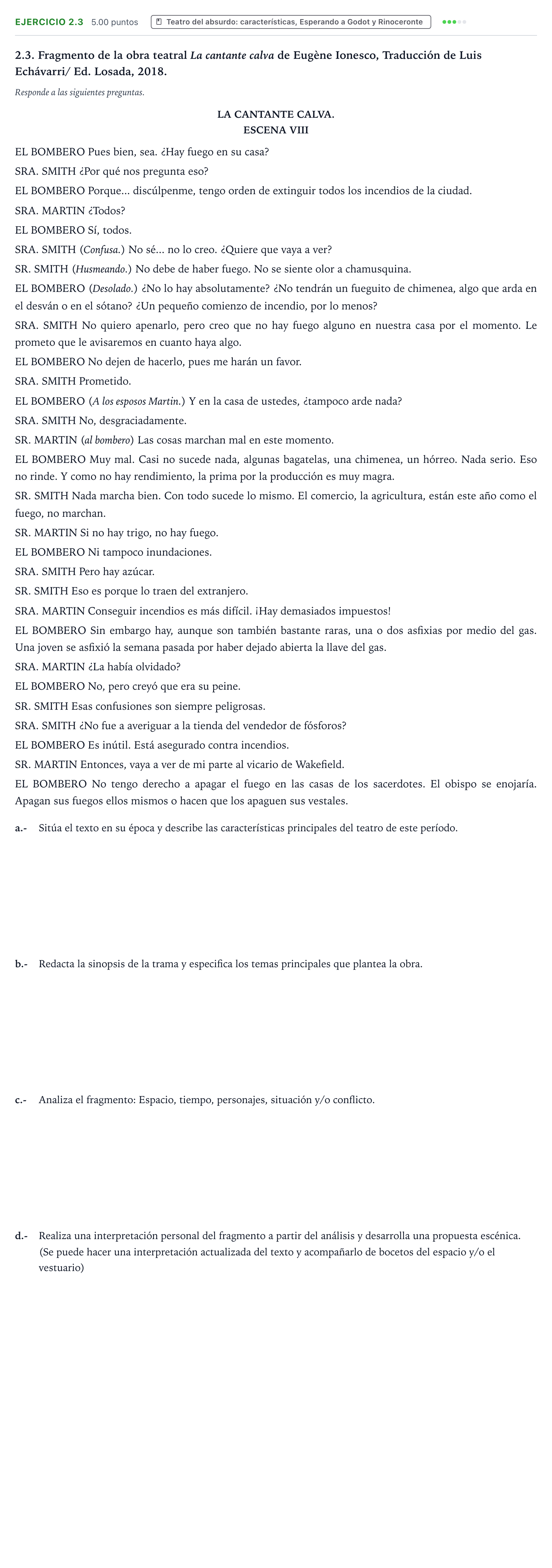 Enunciado: Ejercicio 2.3 · Artes Escénicas PAU Valencia Extraordinaria 2022